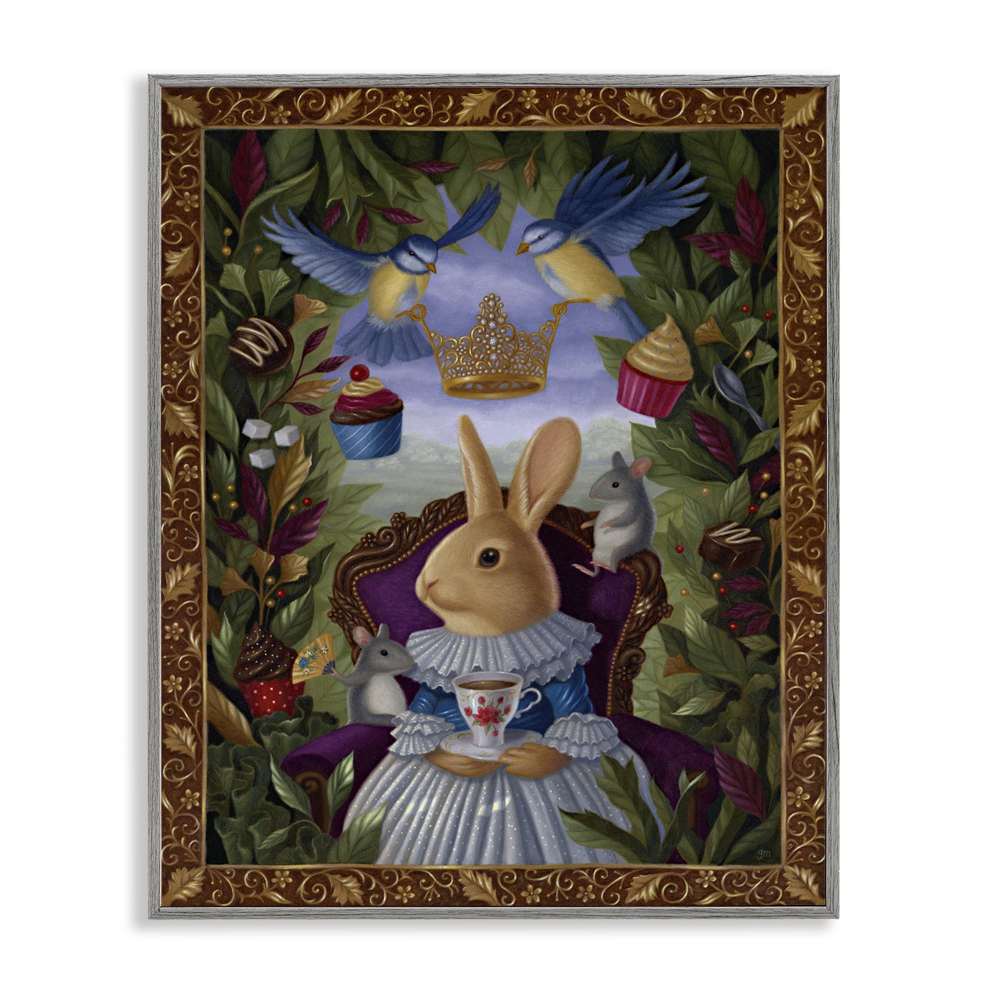 Stupell Industries Classic Rabbit Tea Party Landscape & Nature Painting Gray Framed Art Print Wall Art, 11 x 14
