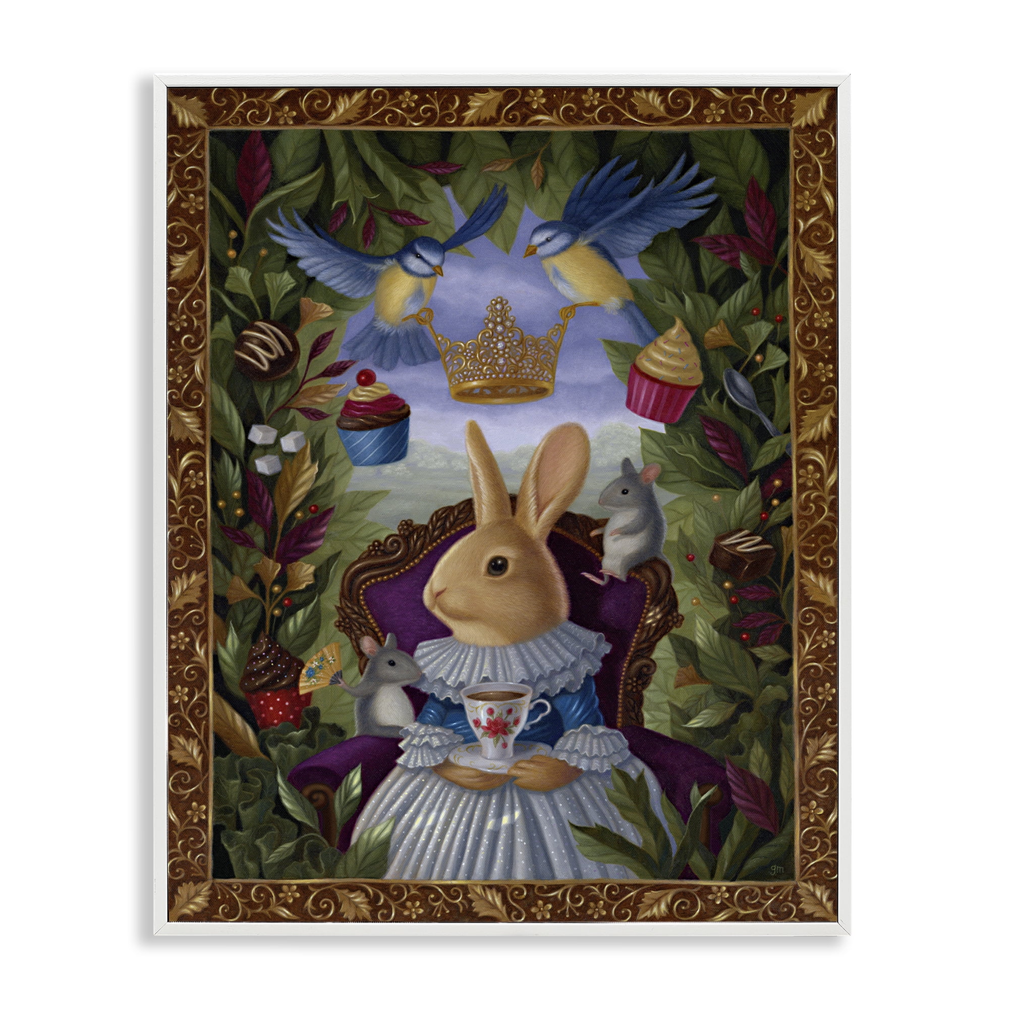 Stupell Industries Classic Rabbit Tea Party Landscape & Nature Painting White Framed Art Print Wall Art, 24 x 30