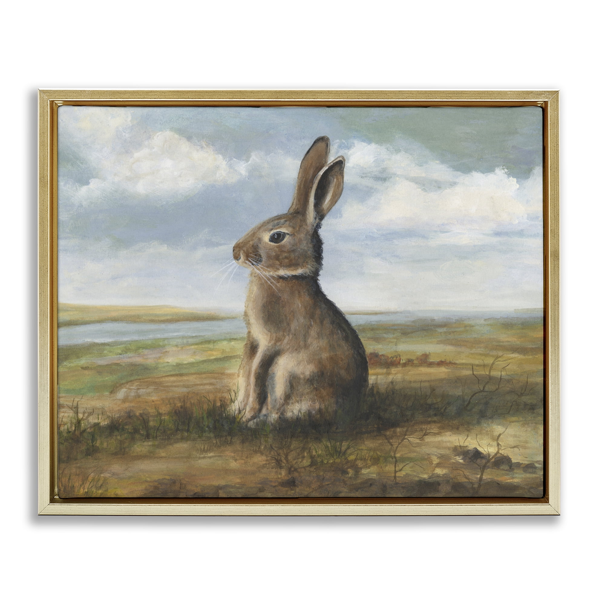 Stupell Industries Classic Rabbit in Countryside Gold Framed Floater Canvas Wall Art, design by Michael Willett