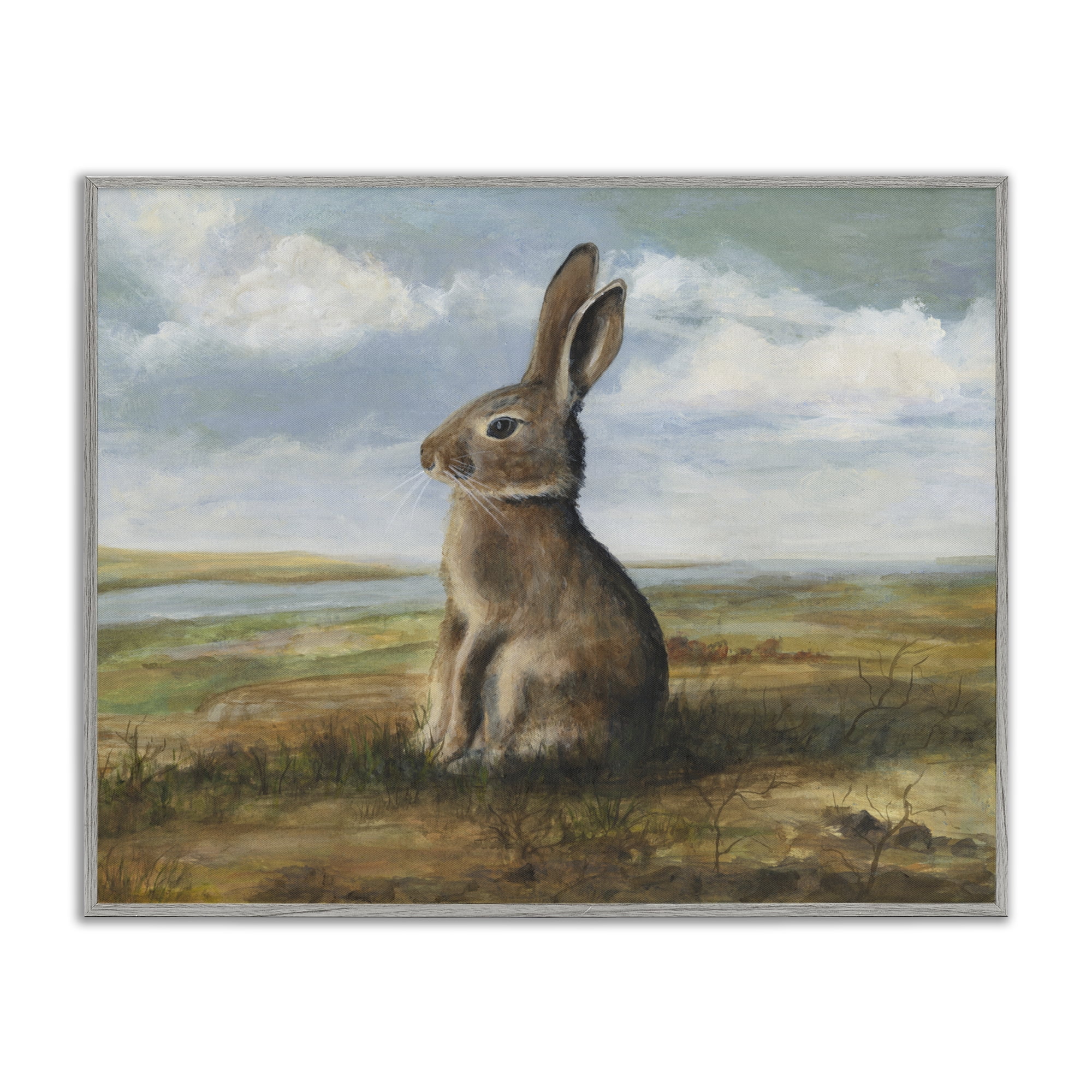 Stupell Industries Classic Rabbit in Countryside Gray Framed Giclee Art, design by Michael Willett