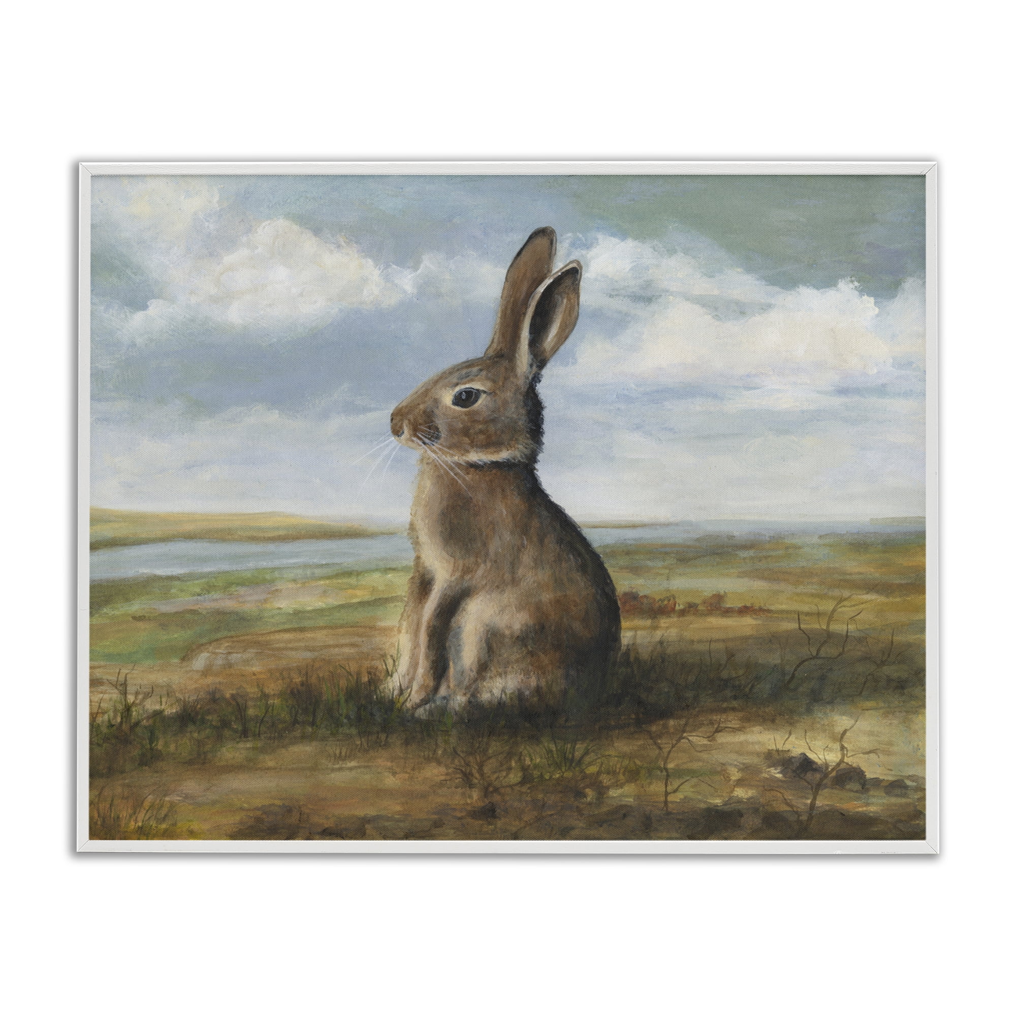 Stupell Industries Classic Rabbit in Countryside White Framed Giclee Art, design by Michael Willett