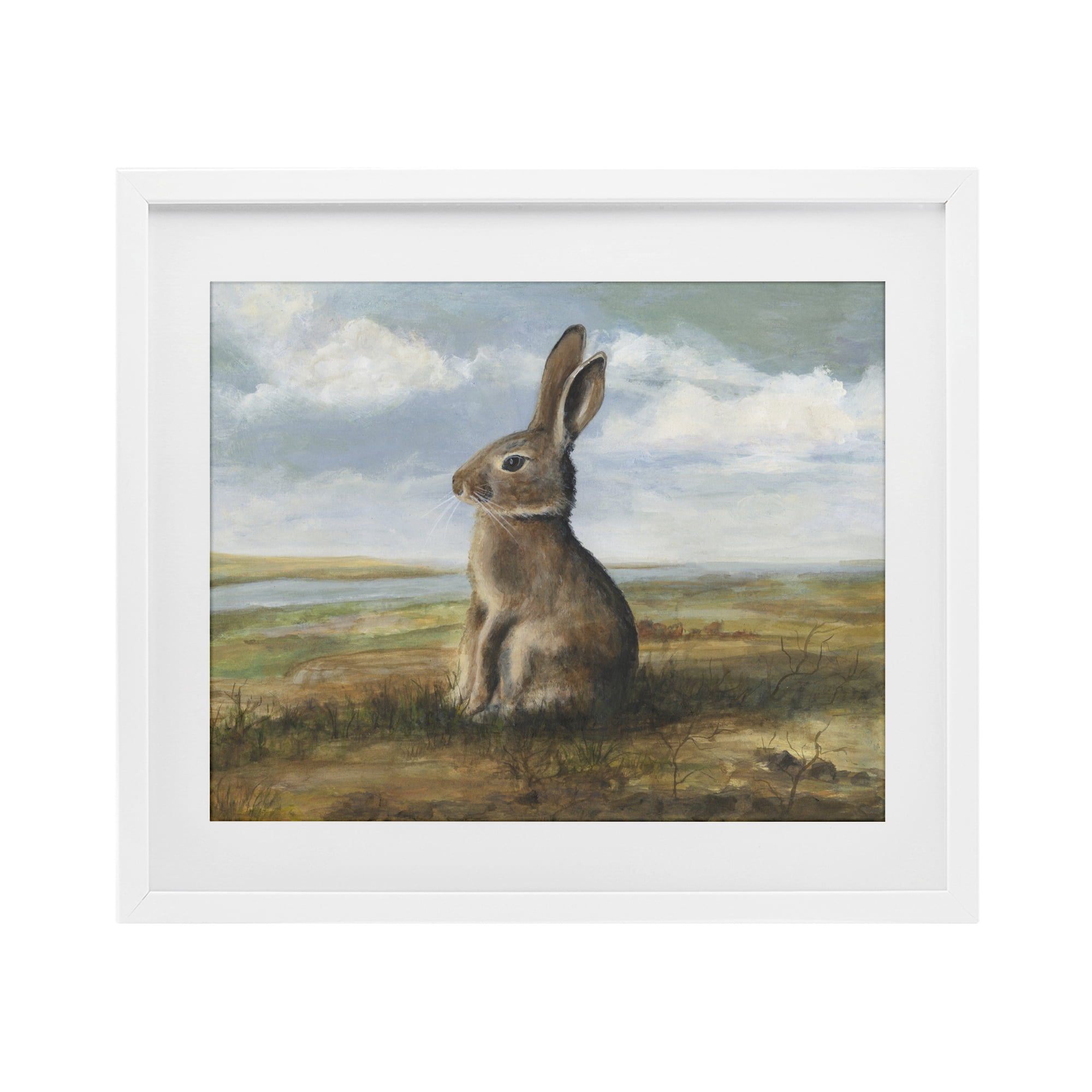Stupell Industries Classic Rabbit in Countryside White Framed Print Under Glass, design by Michael Willett