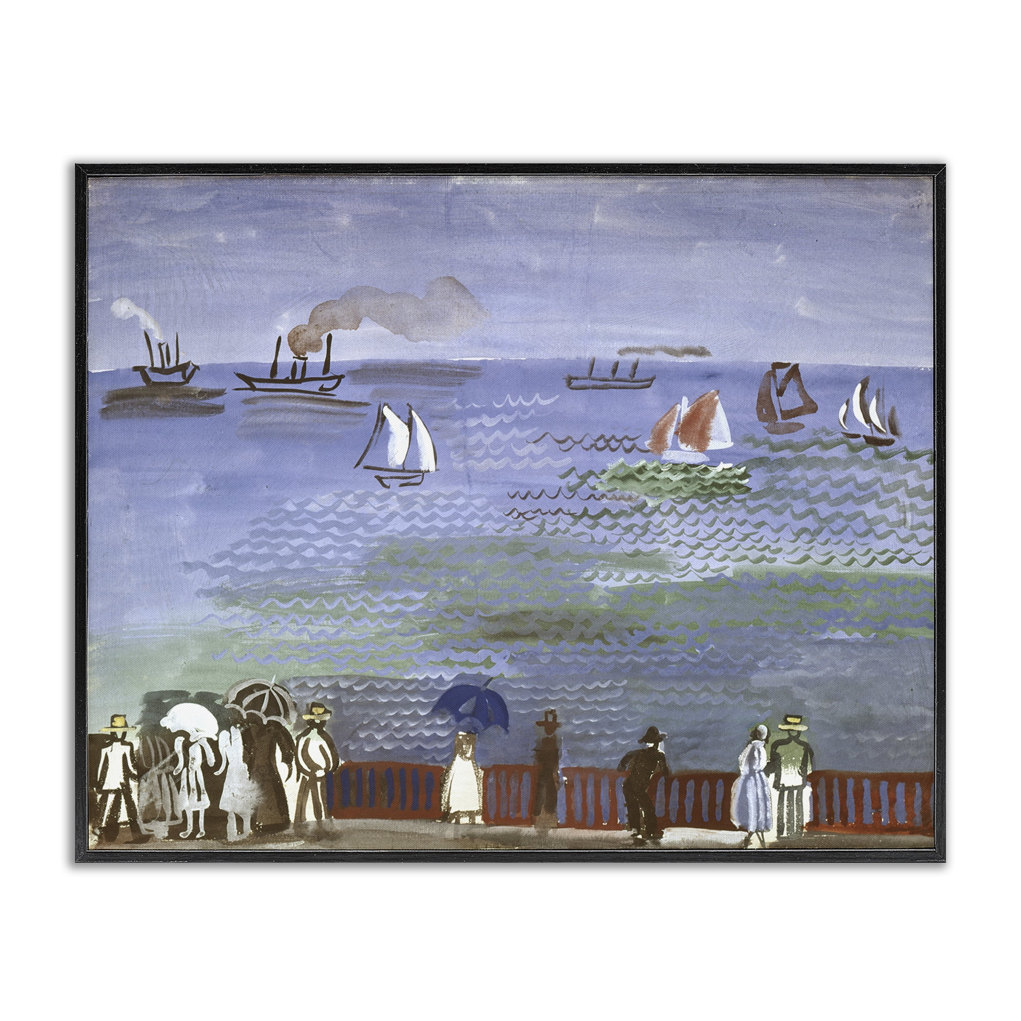 Stupell Industries Classic Raoul Dufy Nautical Scene Landscape & Nature Painting Black Framed Art Print Wall Art, 20 x 16
