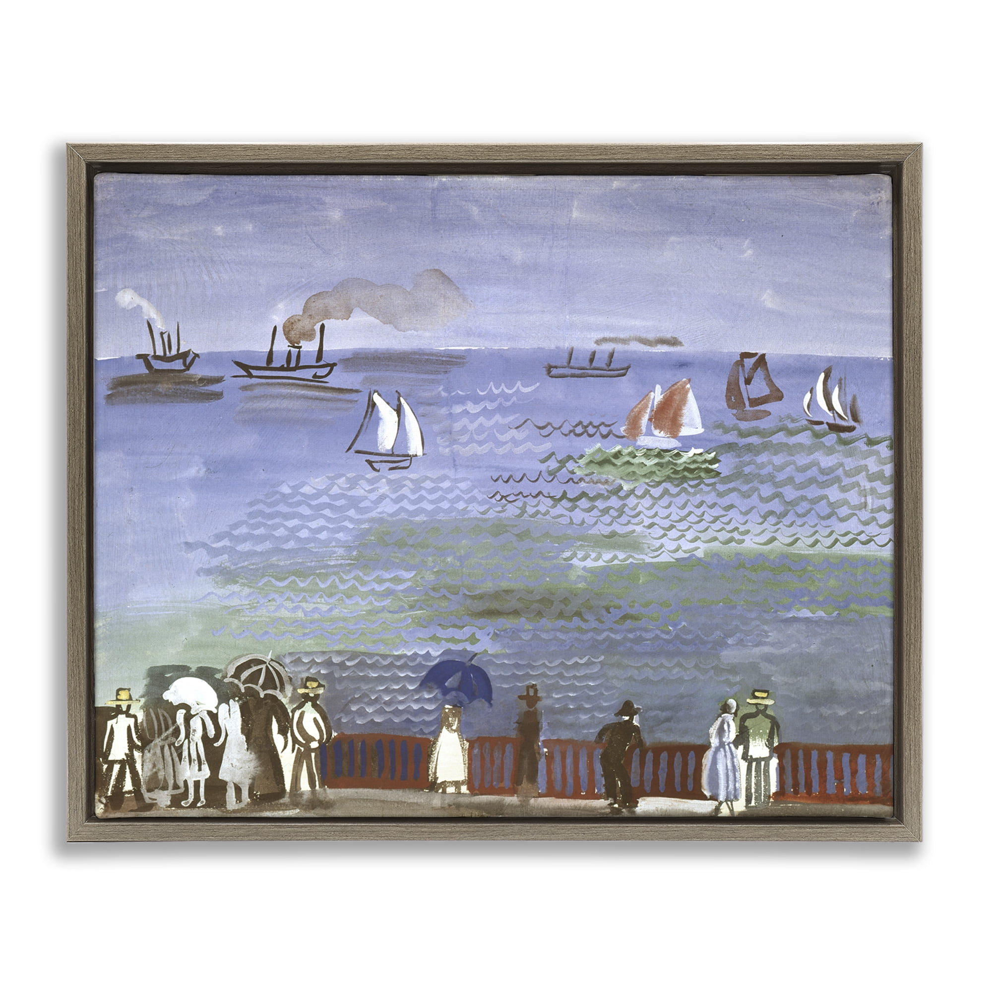 Stupell Industries Classic Raoul Dufy Nautical Scene Landscape & Nature Painting Brown Floater Framed Canvas Art Print Wall Art, 31 x 25