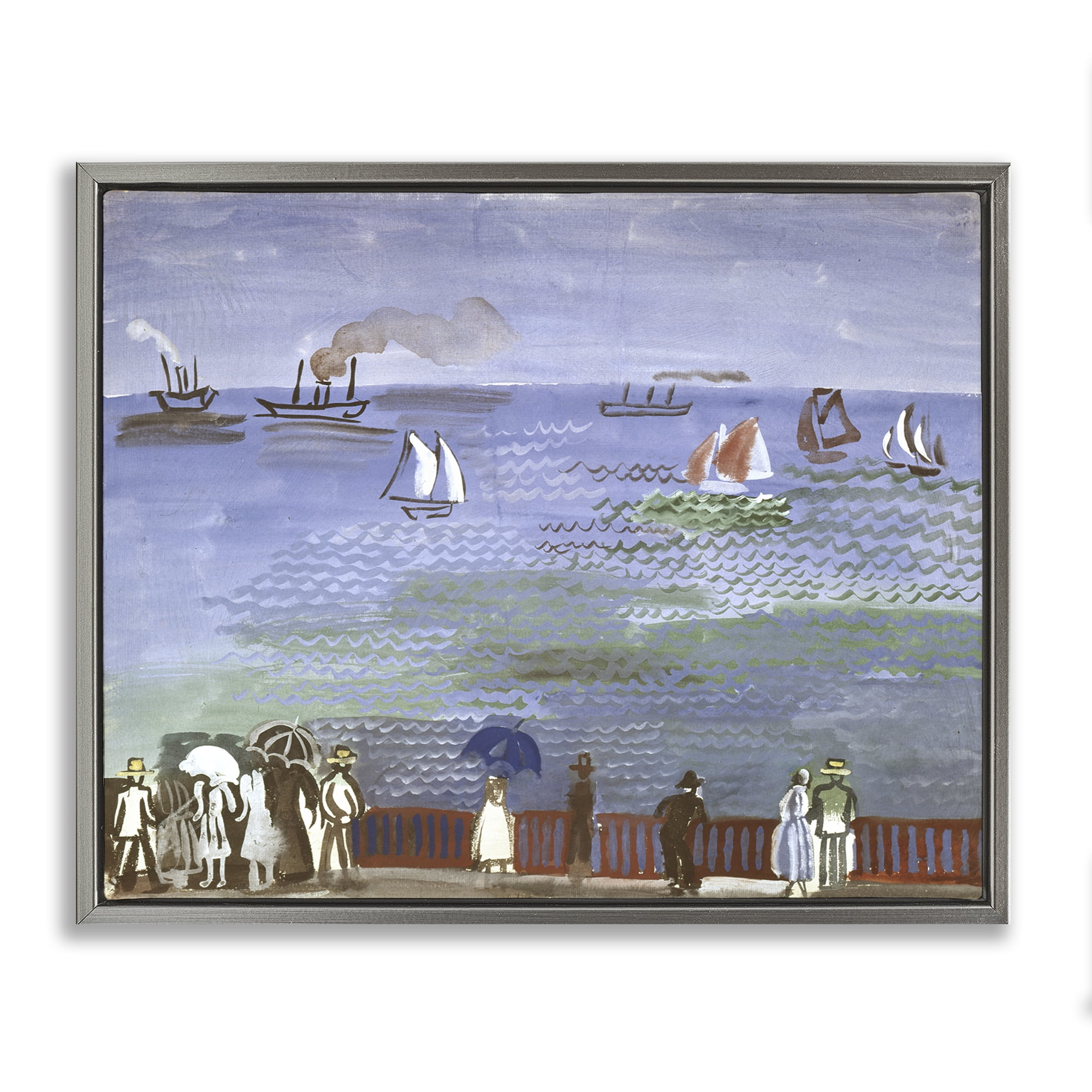Stupell Industries Classic Raoul Dufy Nautical Scene Landscape & Nature Painting Gray Floater Framed Canvas Art Print Wall Art, 21 x 17