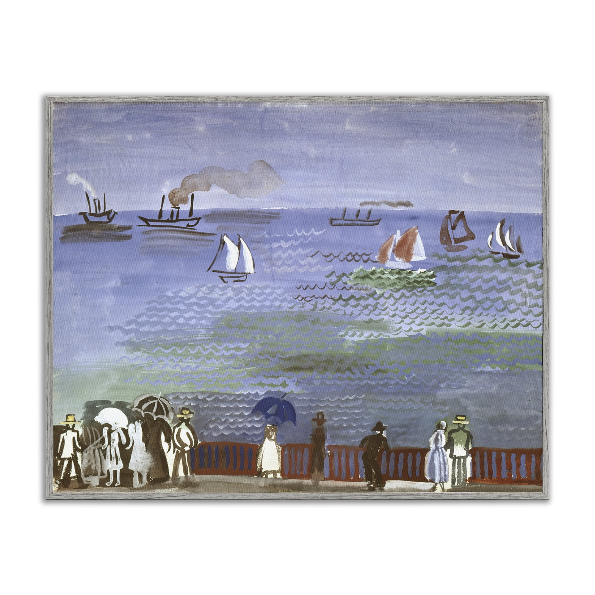 Stupell Industries Classic Raoul Dufy Nautical Scene Landscape & Nature Painting Gray Framed Art Print Wall Art, 30 x 24