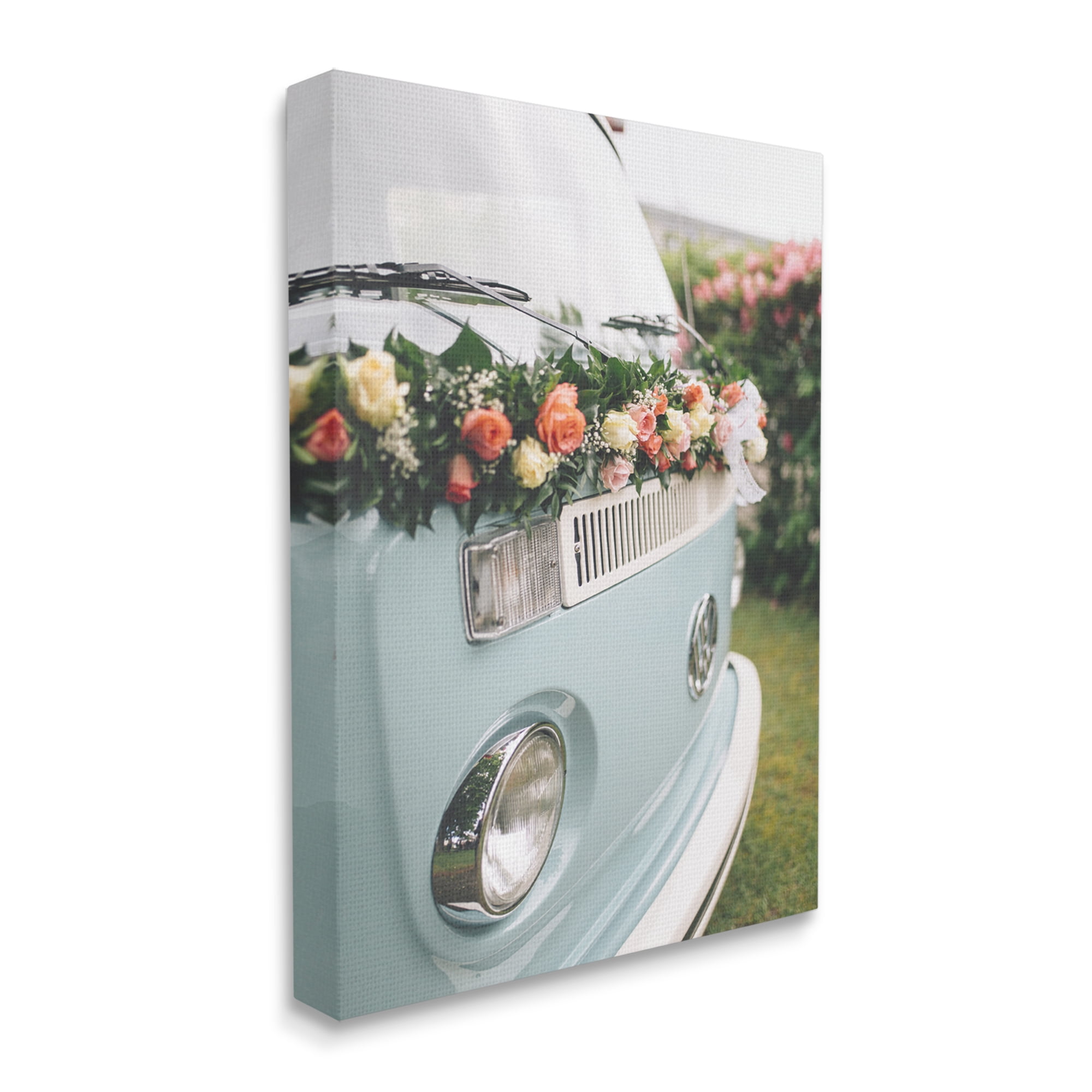Stupell Industries Classic Retro Blue Van Spring Rose Florals Transportation Painting Gallery Wrapped Canvas Art Print Wall Art, 30 x 40