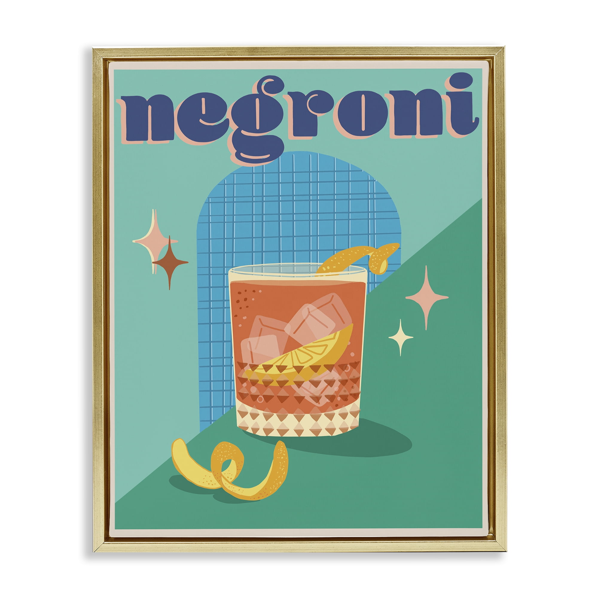 Stupell Industries Classic Retro Negroni Food & Beverage Painting Gold Floater Framed Canvas Art Print Wall Art, 25 x 31