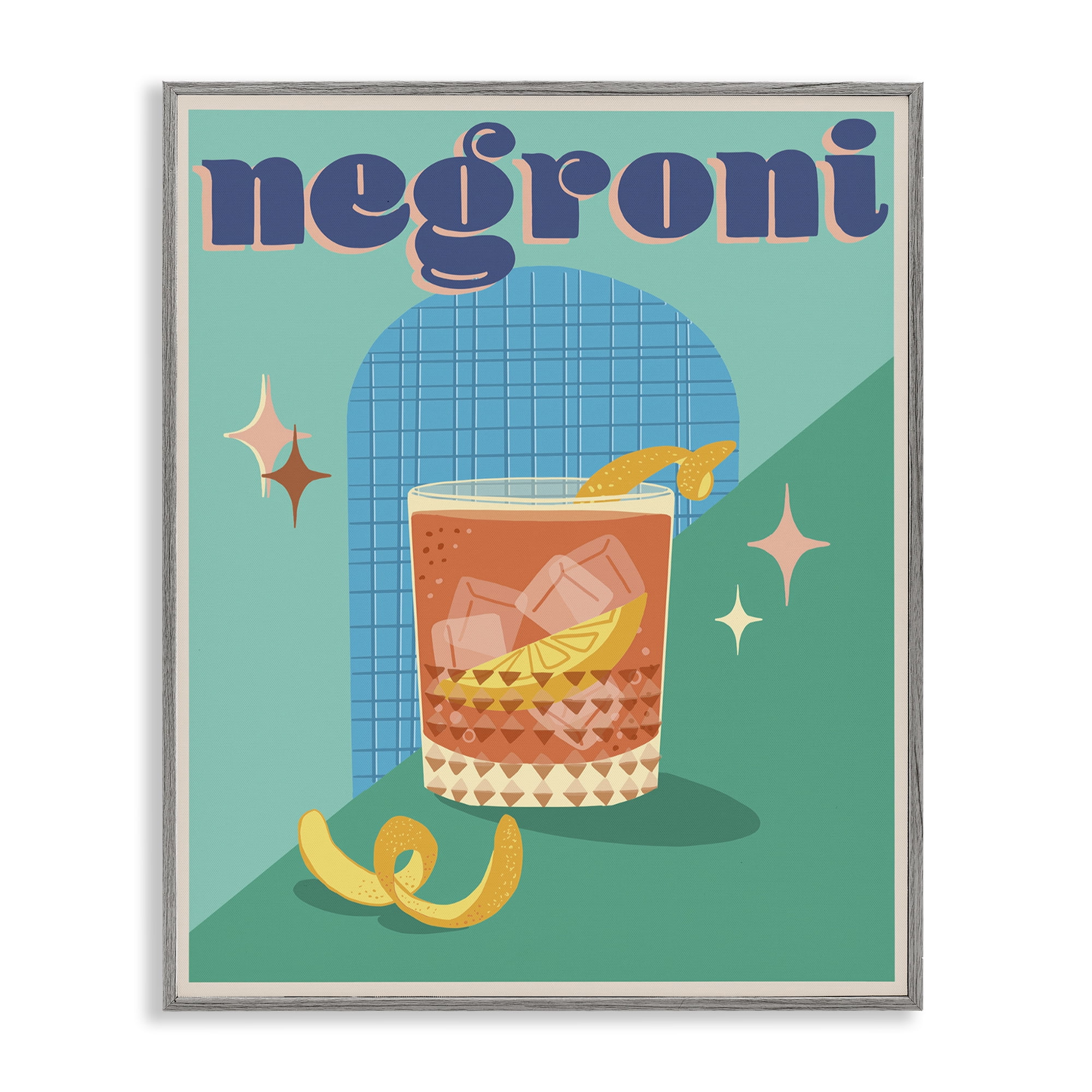 Stupell Industries Classic Retro Negroni Food & Beverage Painting Gray Framed Art Print Wall Art, 16 x 20