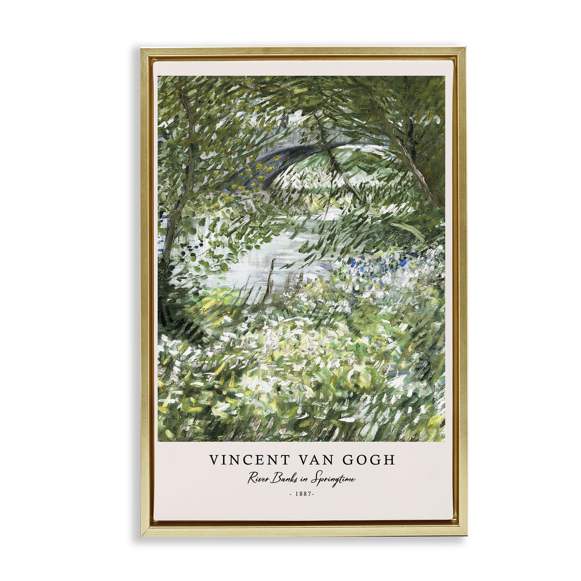 Stupell Industries Classic River Banks At Springtime Gold Framed Floater Canvas Wall Art, design by Vintage Hustle