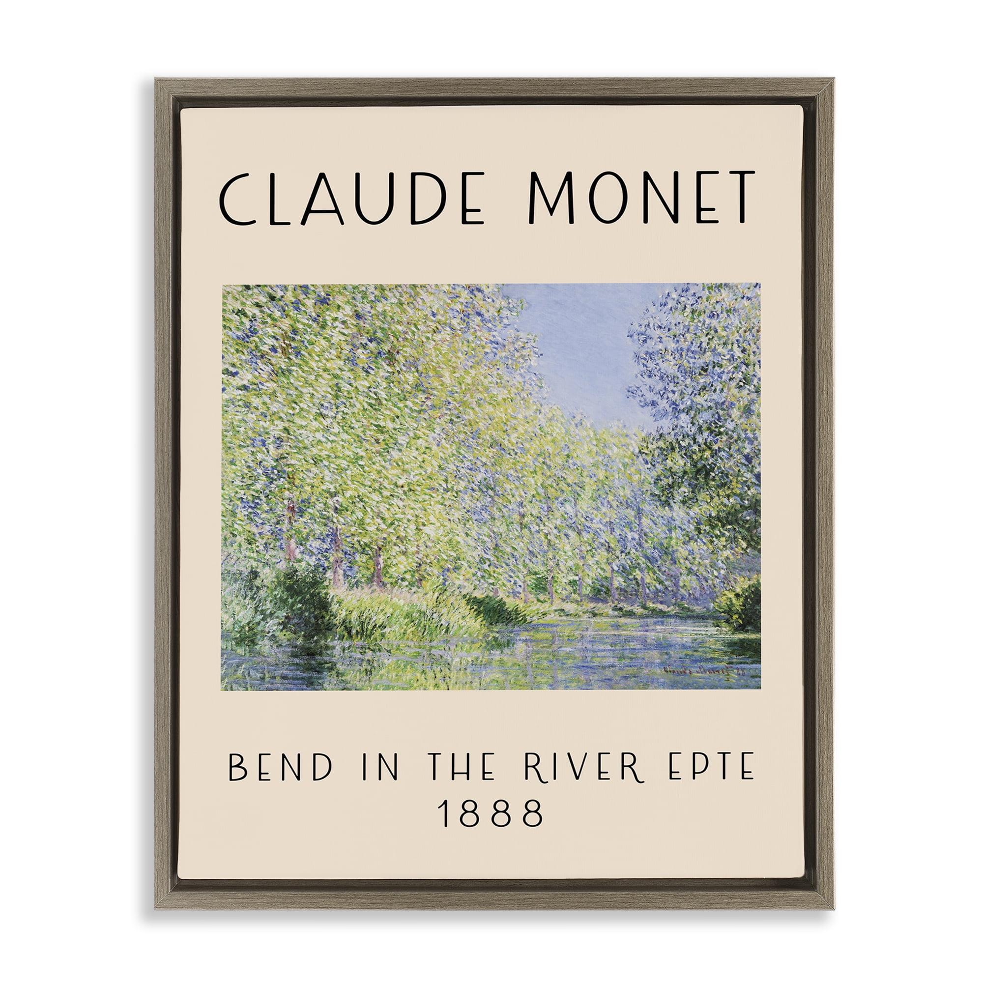 Stupell Industries Classic River Bend Monet Landscape & Nature Painting Brown Floater Framed Canvas Art Print Wall Art, 25 x 31