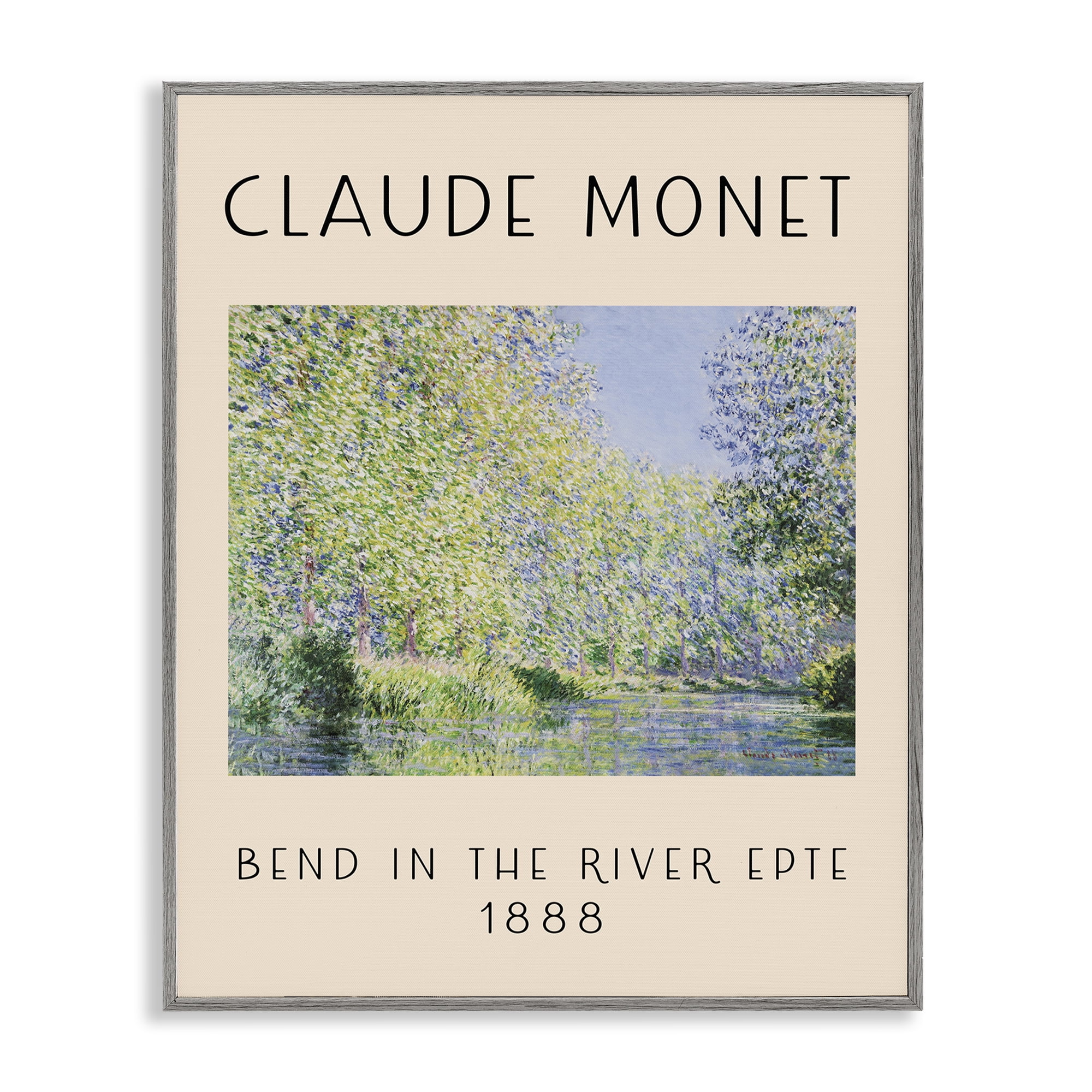 Stupell Industries Classic River Bend Monet Landscape & Nature Painting Gray Framed Art Print Wall Art, 11 x 14