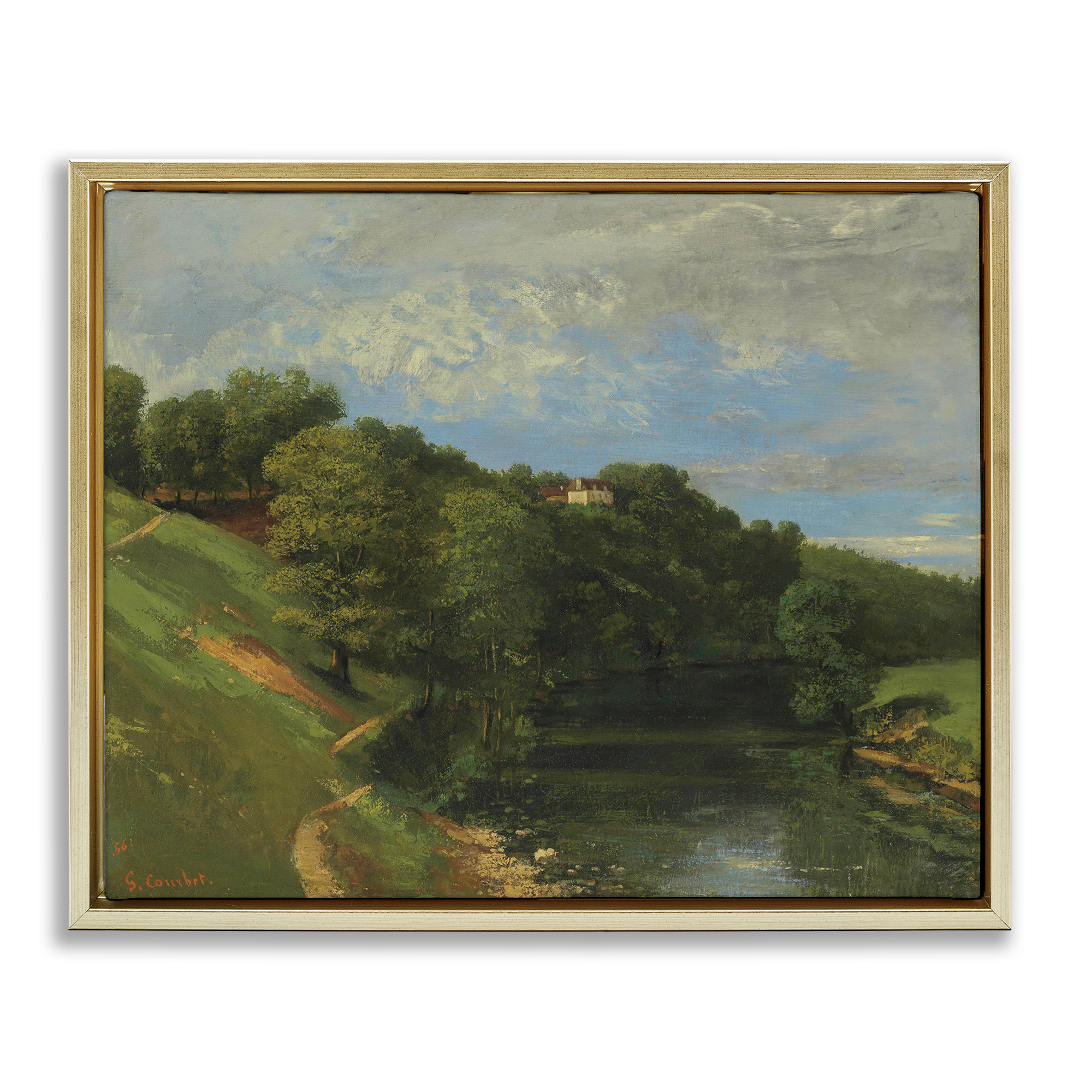 Stupell Industries Classic River Landscape Landscape & Nature Painting Gold Floater Framed Canvas Art Print Wall Art, 21 x 17