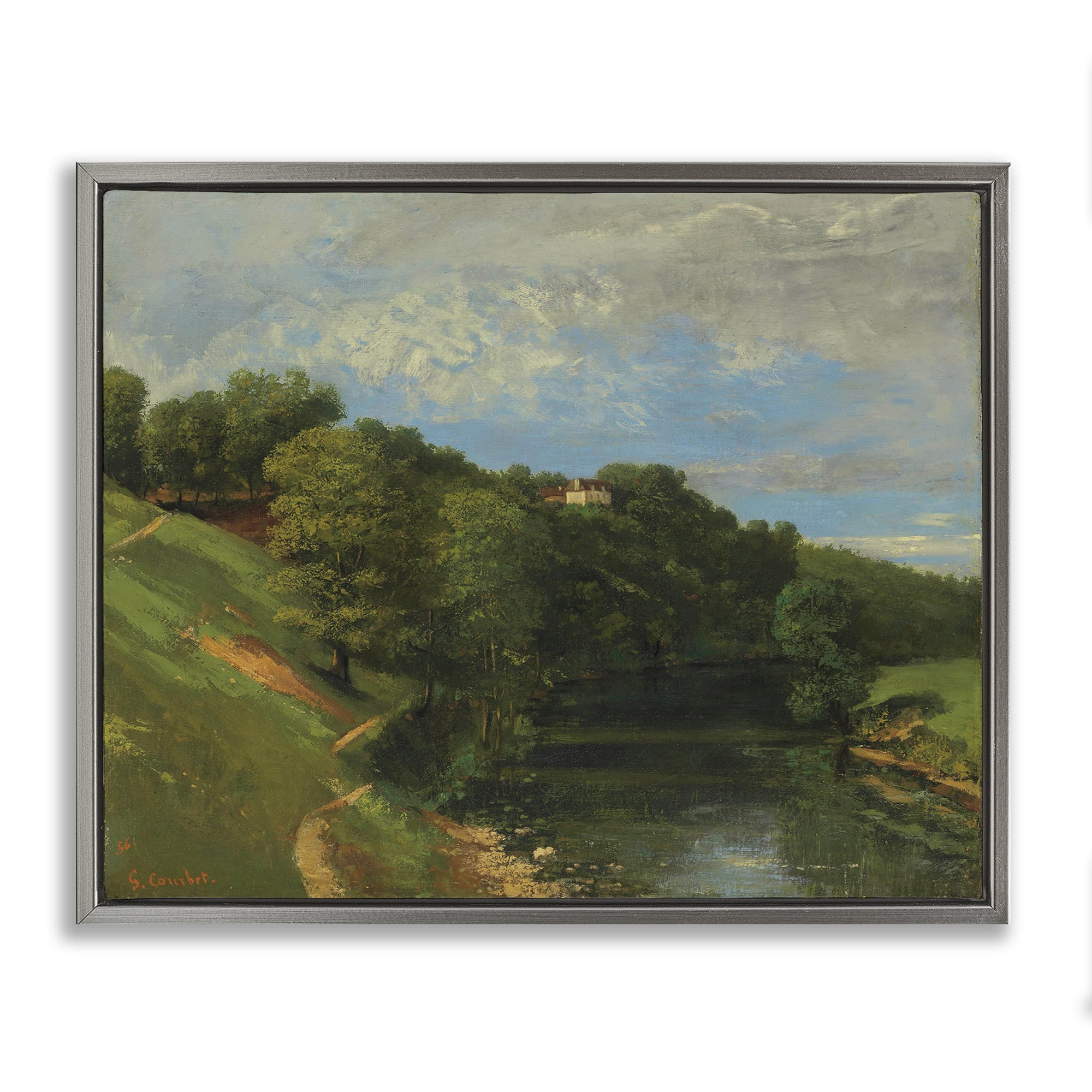 Stupell Industries Classic River Landscape Landscape & Nature Painting Gray Floater Framed Canvas Art Print Wall Art, 21 x 17