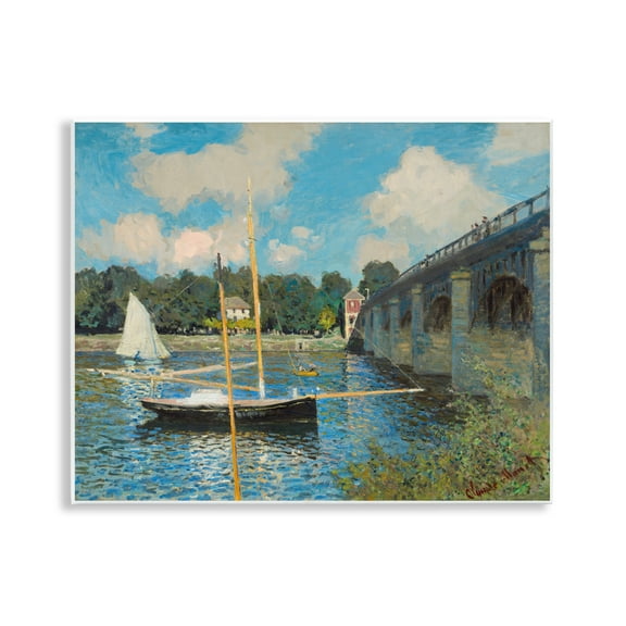 Stupell Industries Classic River with Boats Sailing Landscape & Nature Painting Unframed Art Print Wall Art, 14 x 11