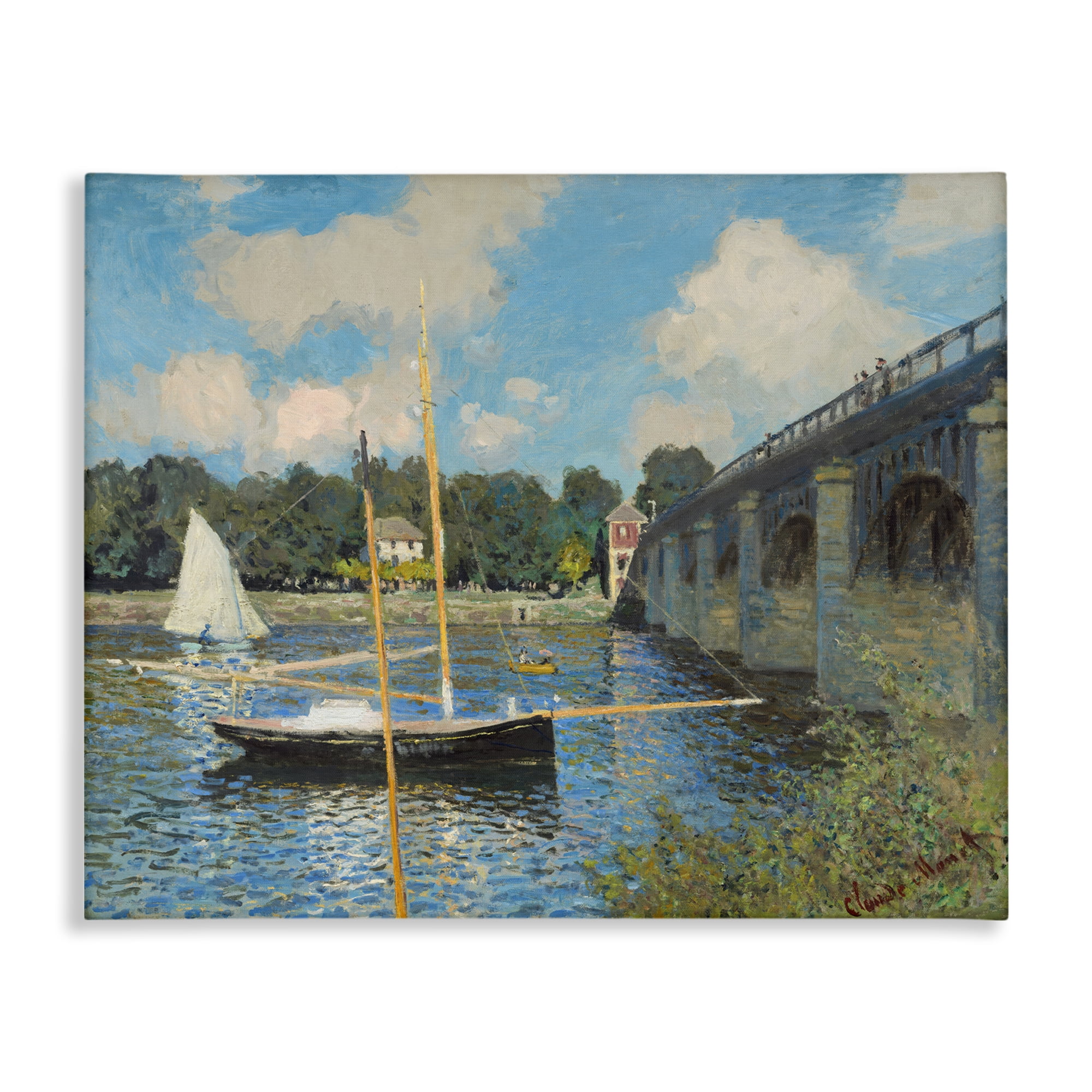 Stupell Industries Classic River with Boats Sailing Landscape & Nature Painting Wrapped Canvas Art Print Wall Art, 40 x 30