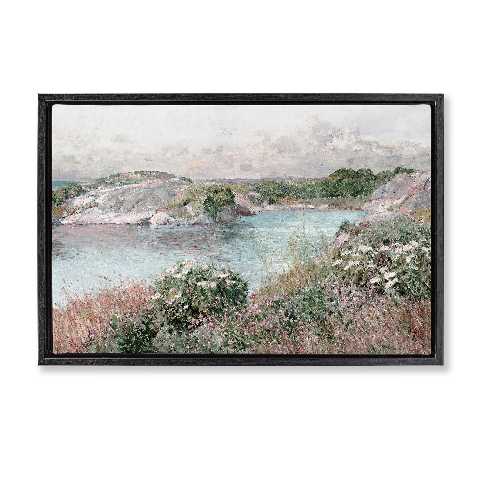 Stupell Industries Classic Riverbank Landscape Landscape & Nature Painting Black Floater Framed Canvas Art Print Wall Art, 31 x 21