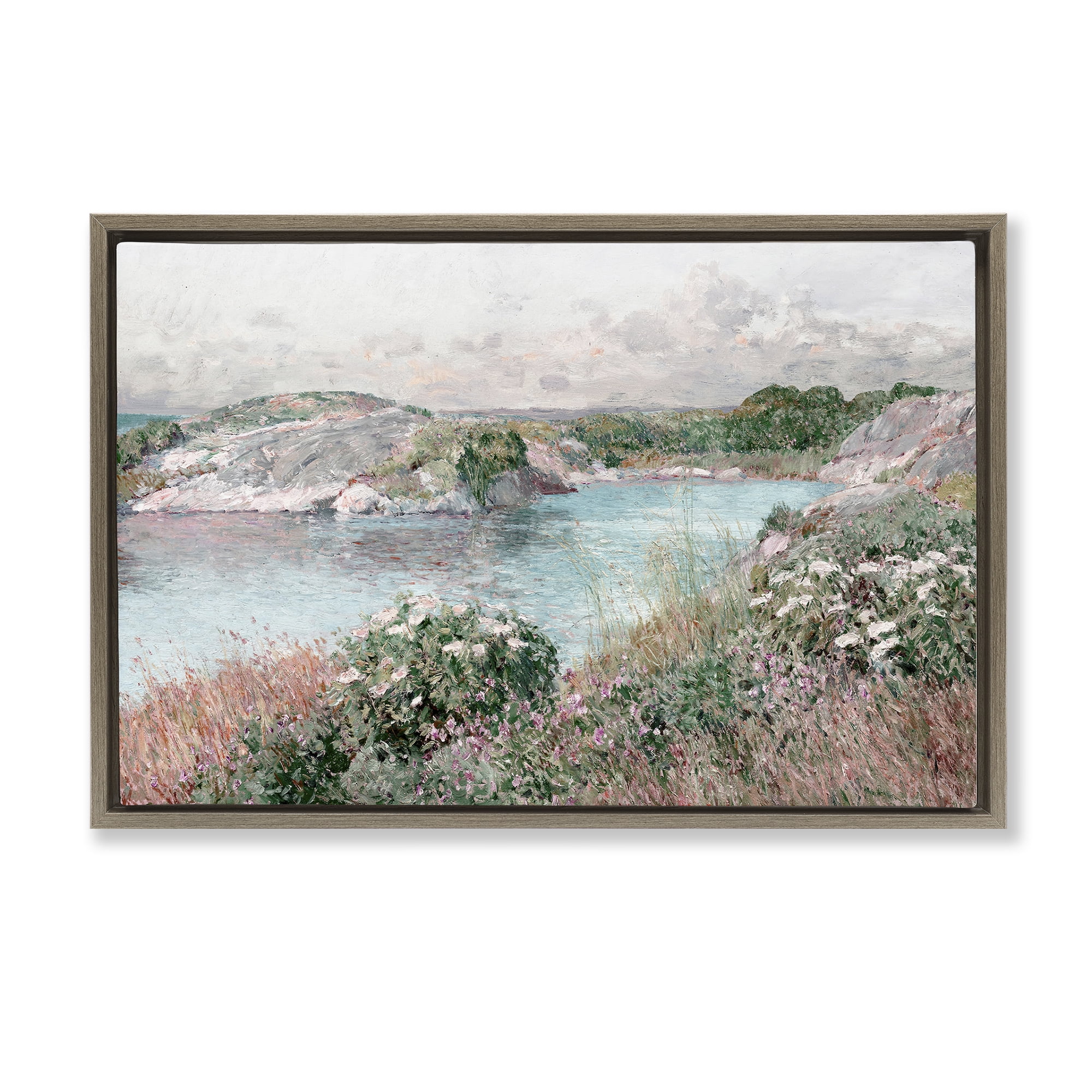 Stupell Industries Classic Riverbank Landscape Landscape & Nature Painting Brown Floater Framed Canvas Art Print Wall Art, 31 x 21