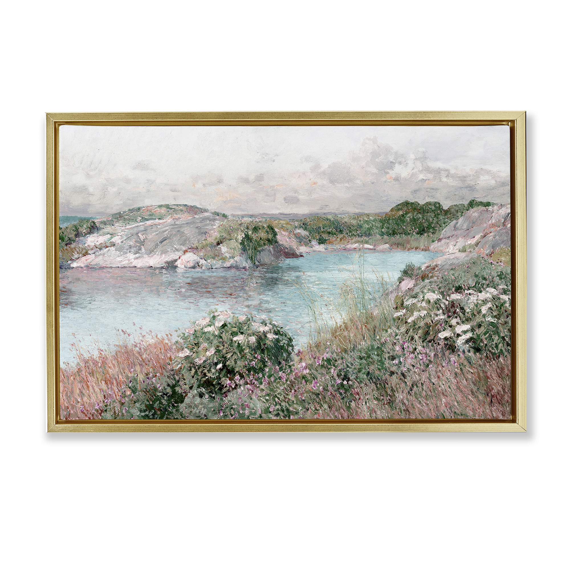 Stupell Industries Classic Riverbank Landscape Landscape & Nature Painting Gold Floater Framed Canvas Art Print Wall Art, 25 x 17