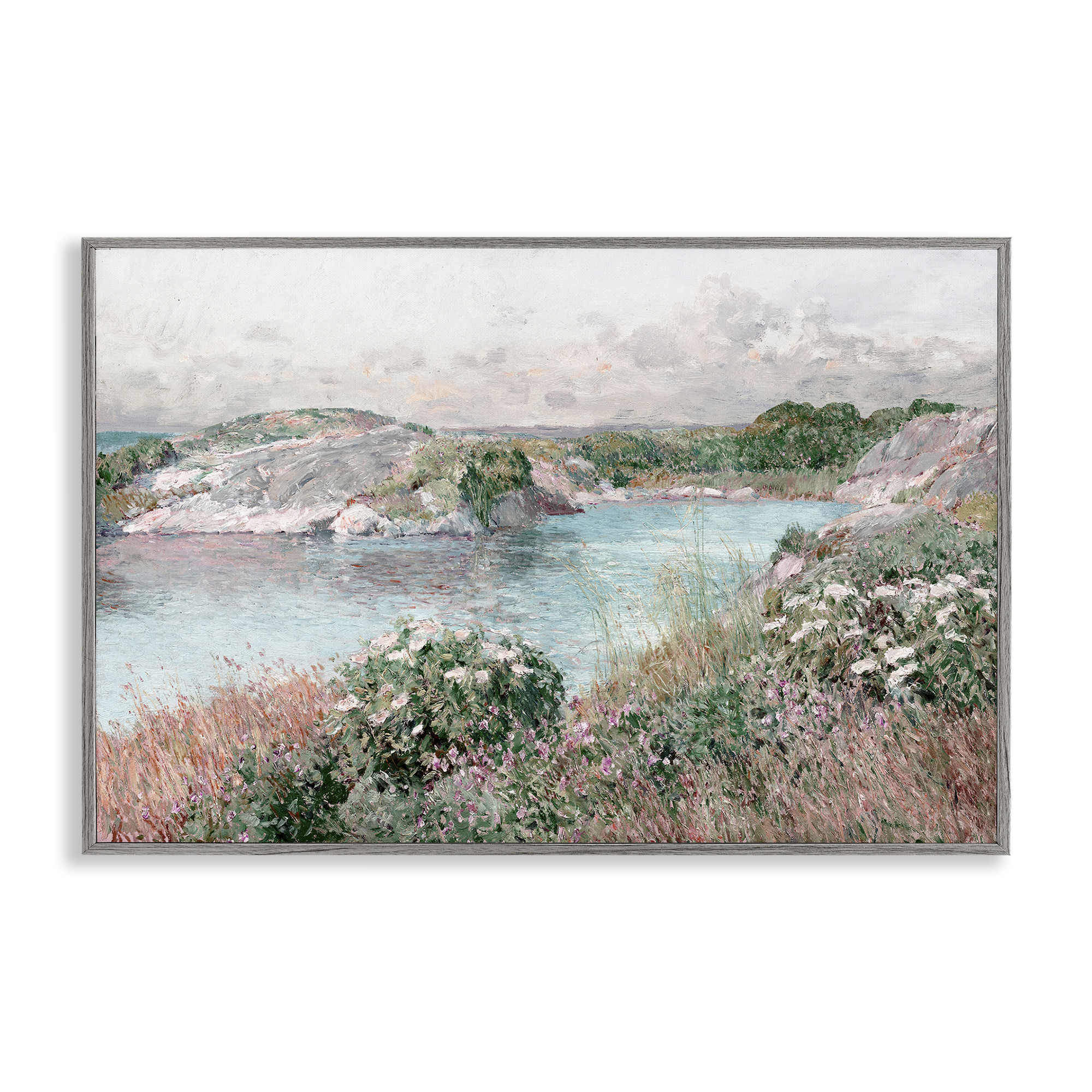 Stupell Industries Classic Riverbank Landscape Landscape & Nature Painting Gray Framed Art Print Wall Art, 18 x 12