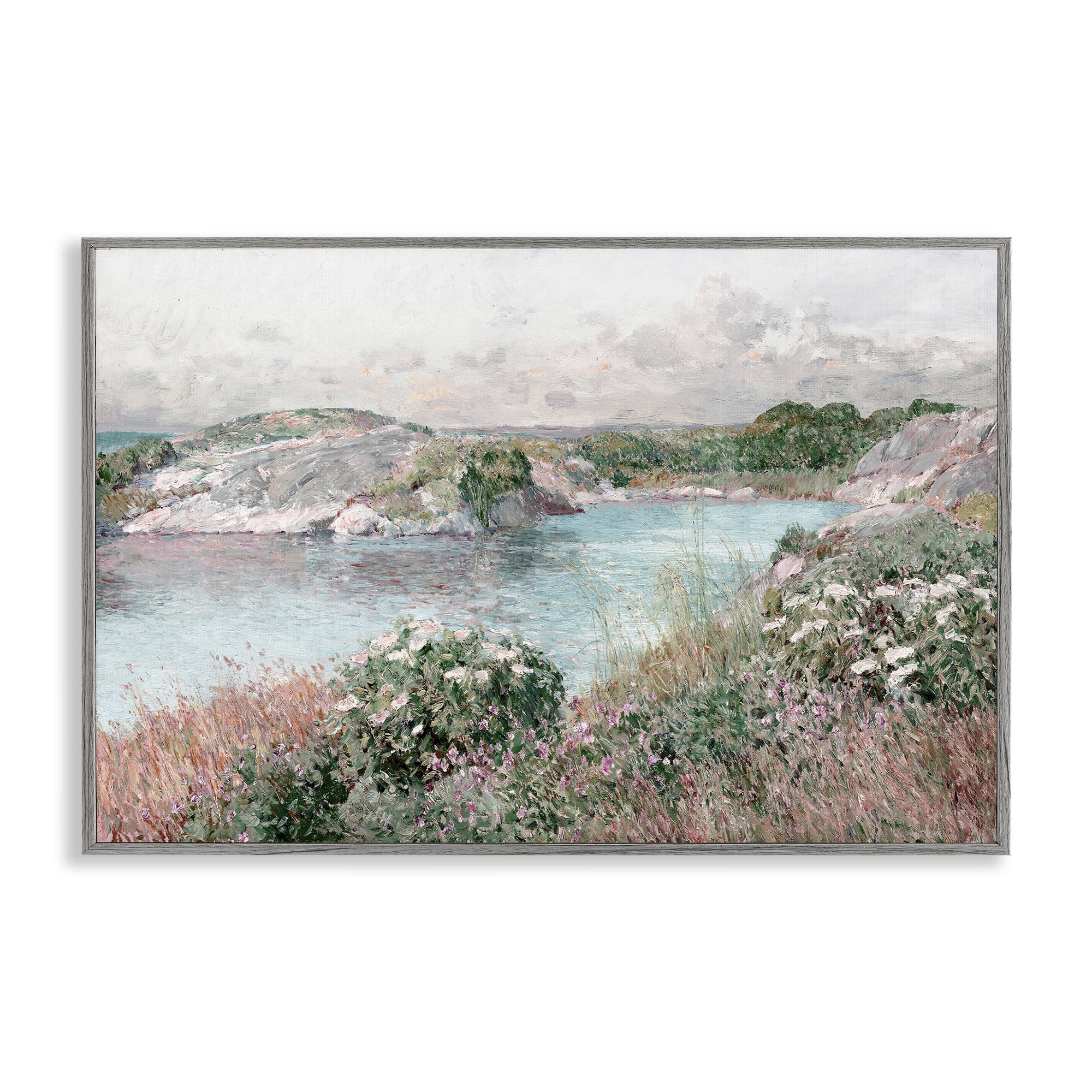 Stupell Industries Classic Riverbank Landscape Landscape & Nature Painting Gray Framed Art Print Wall Art, 30 x 20