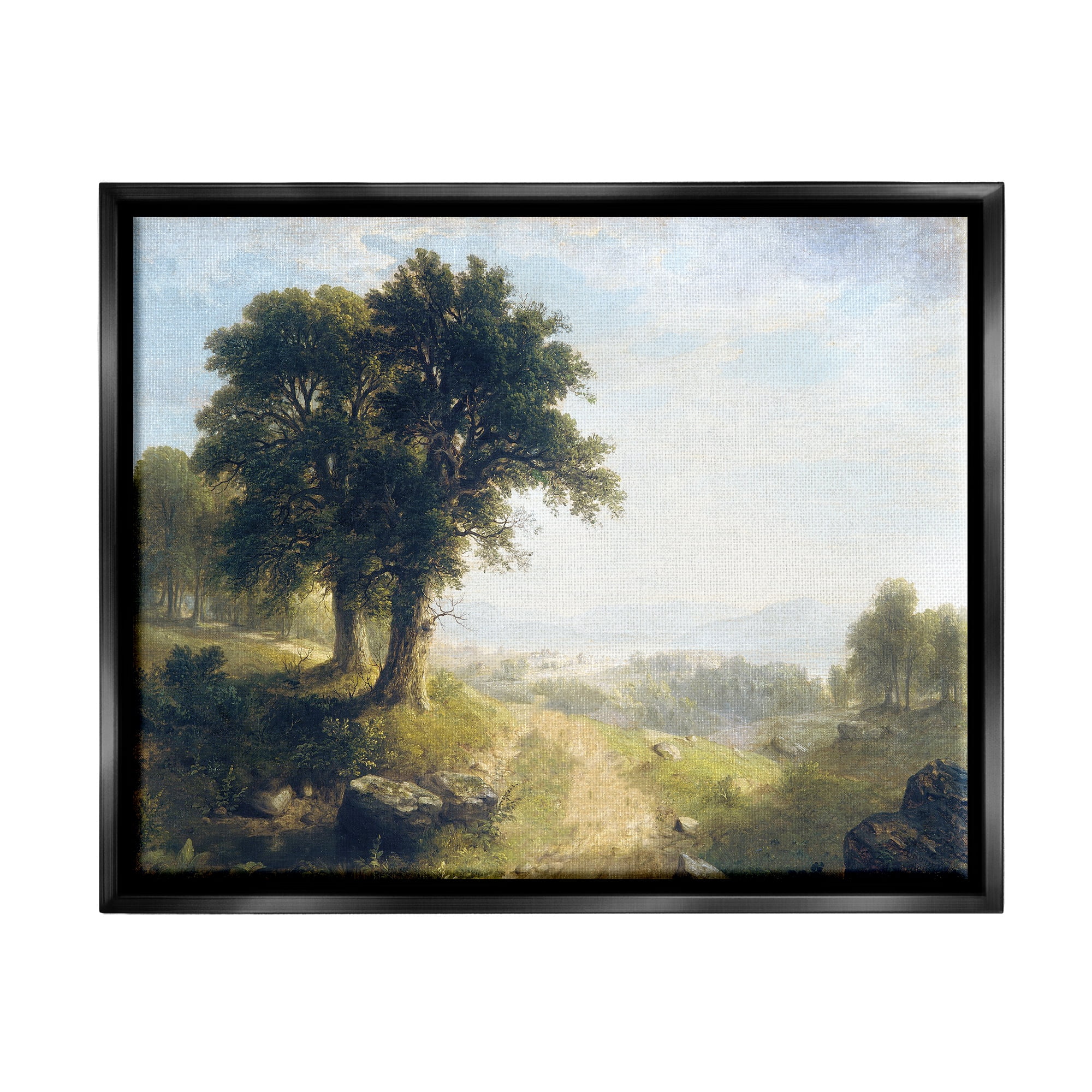 Stupell Industries Classic Rural Oak Landscape Landscape Painting Black Floater Framed Canvas Art Print Wall Art, 21 x 17
