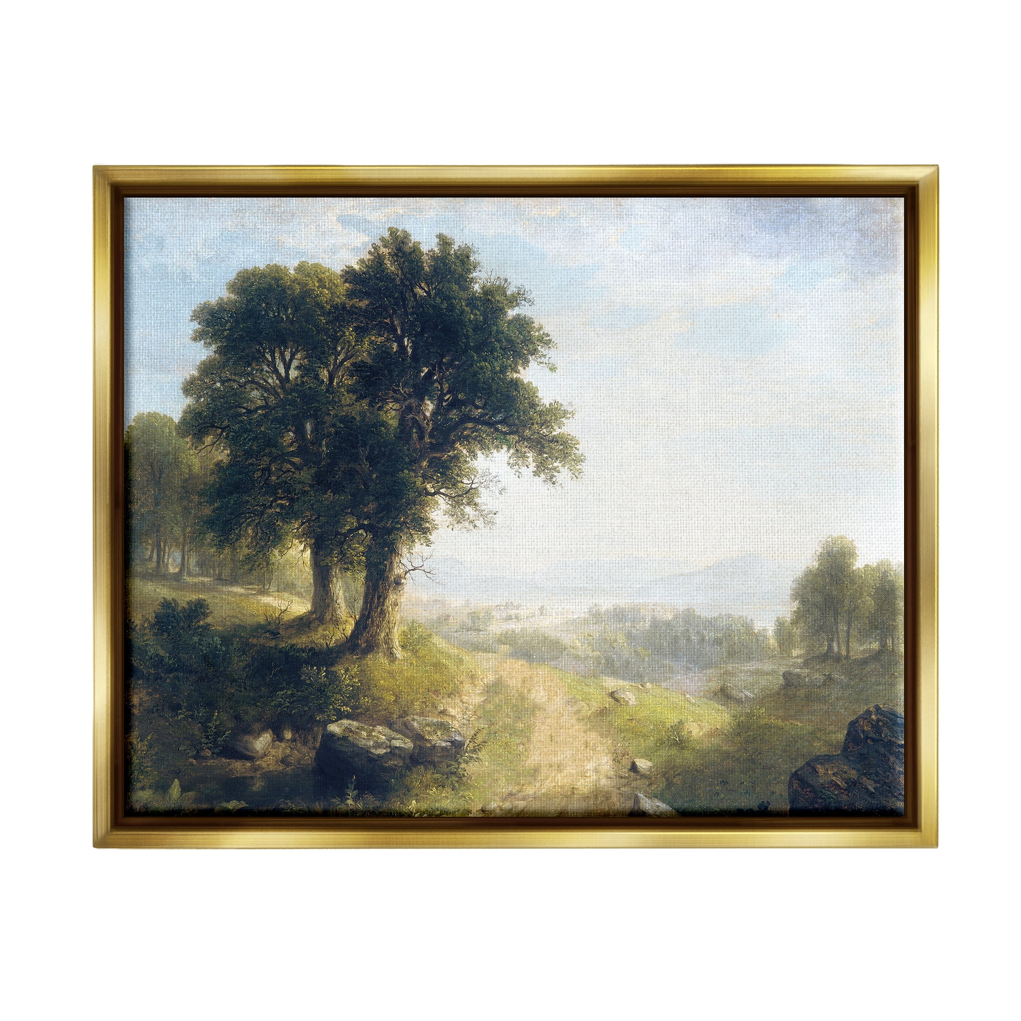 Stupell Industries Classic Rural Oak Landscape Landscape Painting Gold Floater Framed Canvas Art Print Wall Art, 21 x 17