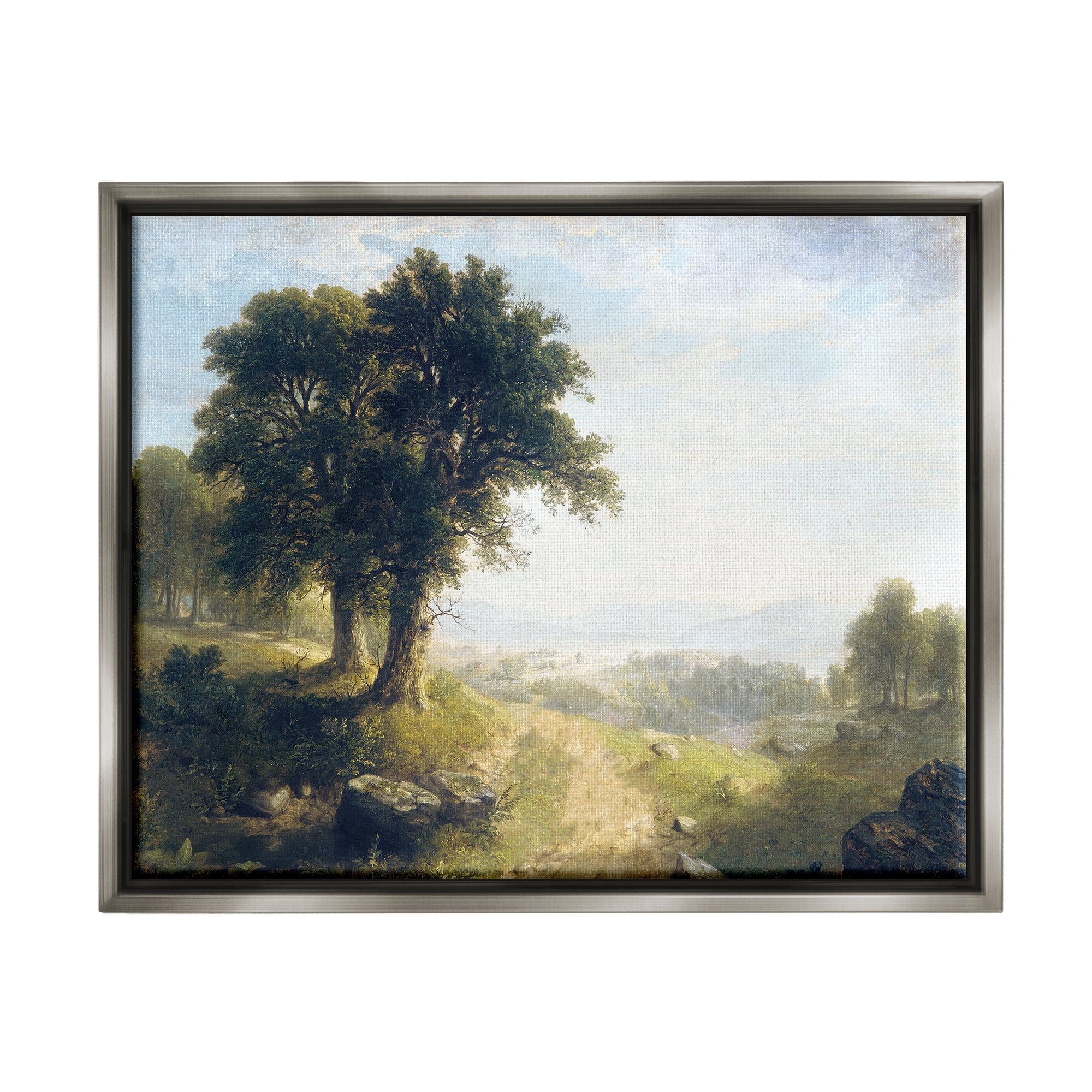 Stupell Industries Classic Rural Oak Landscape Landscape Painting Gray Floater Framed Canvas Art Print Wall Art, 21 x 17