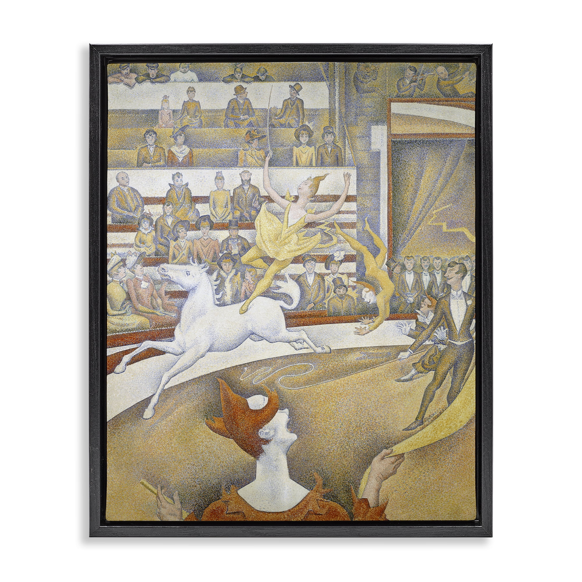 Stupell Industries Classic Seurat Circus People Painting Black Floater Framed Canvas Art Print Wall Art, 25 x 31