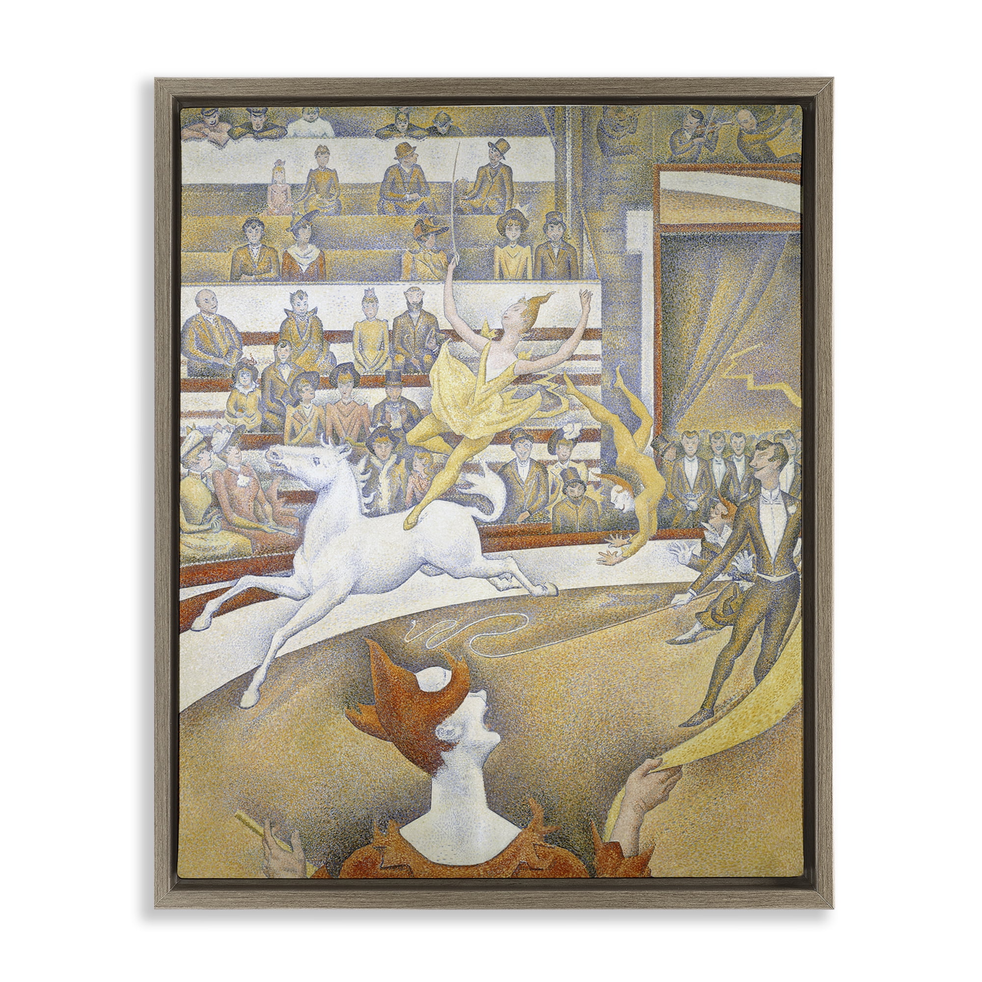 Stupell Industries Classic Seurat Circus People Painting Brown Floater Framed Canvas Art Print Wall Art, 17 x 21