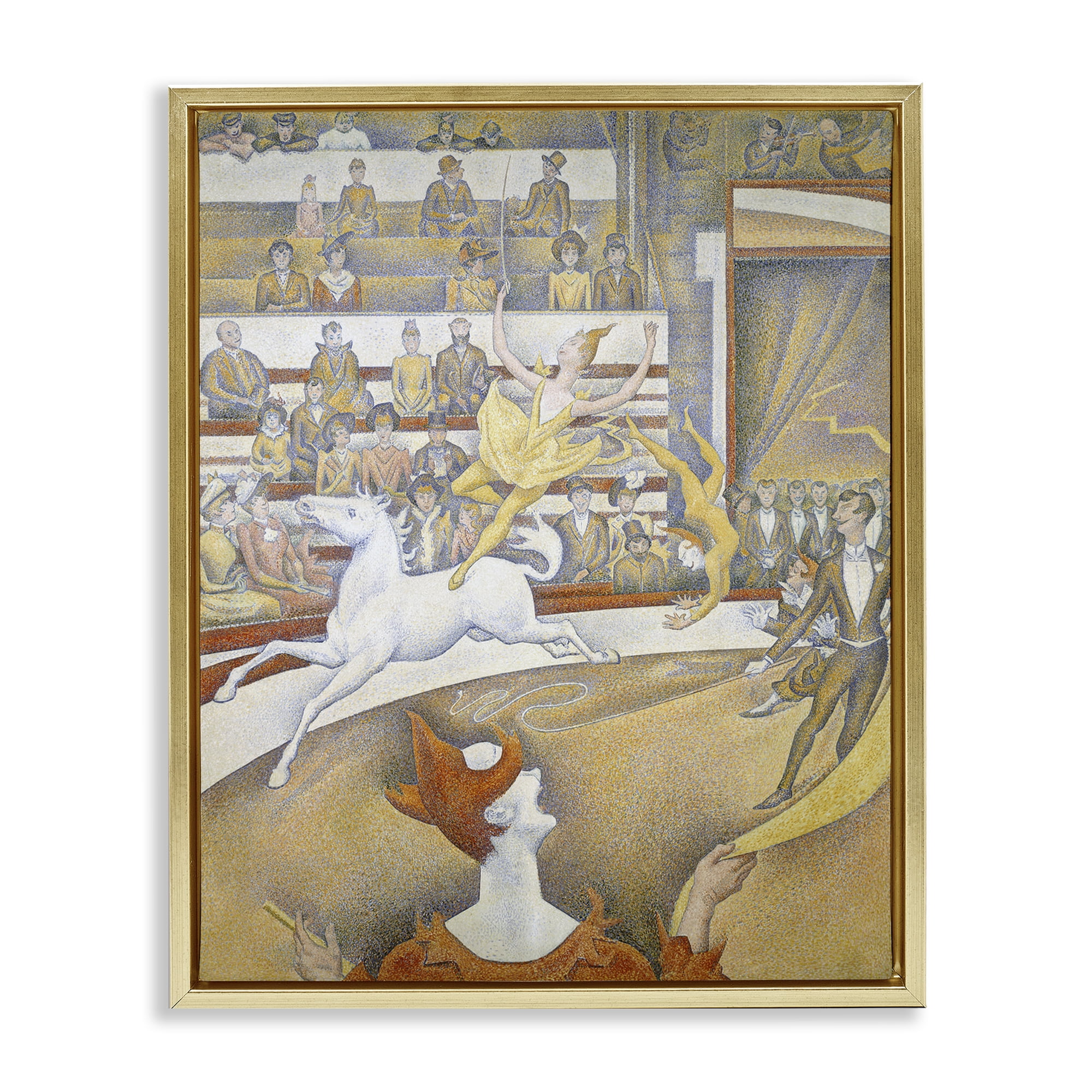 Stupell Industries Classic Seurat Circus People Painting Gold Floater Framed Canvas Art Print Wall Art, 17 x 21