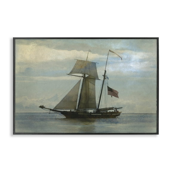 Stupell Industries Classic Ship with Flag Transportation Painting Black Framed Art Print Wall Art, 18 x 12