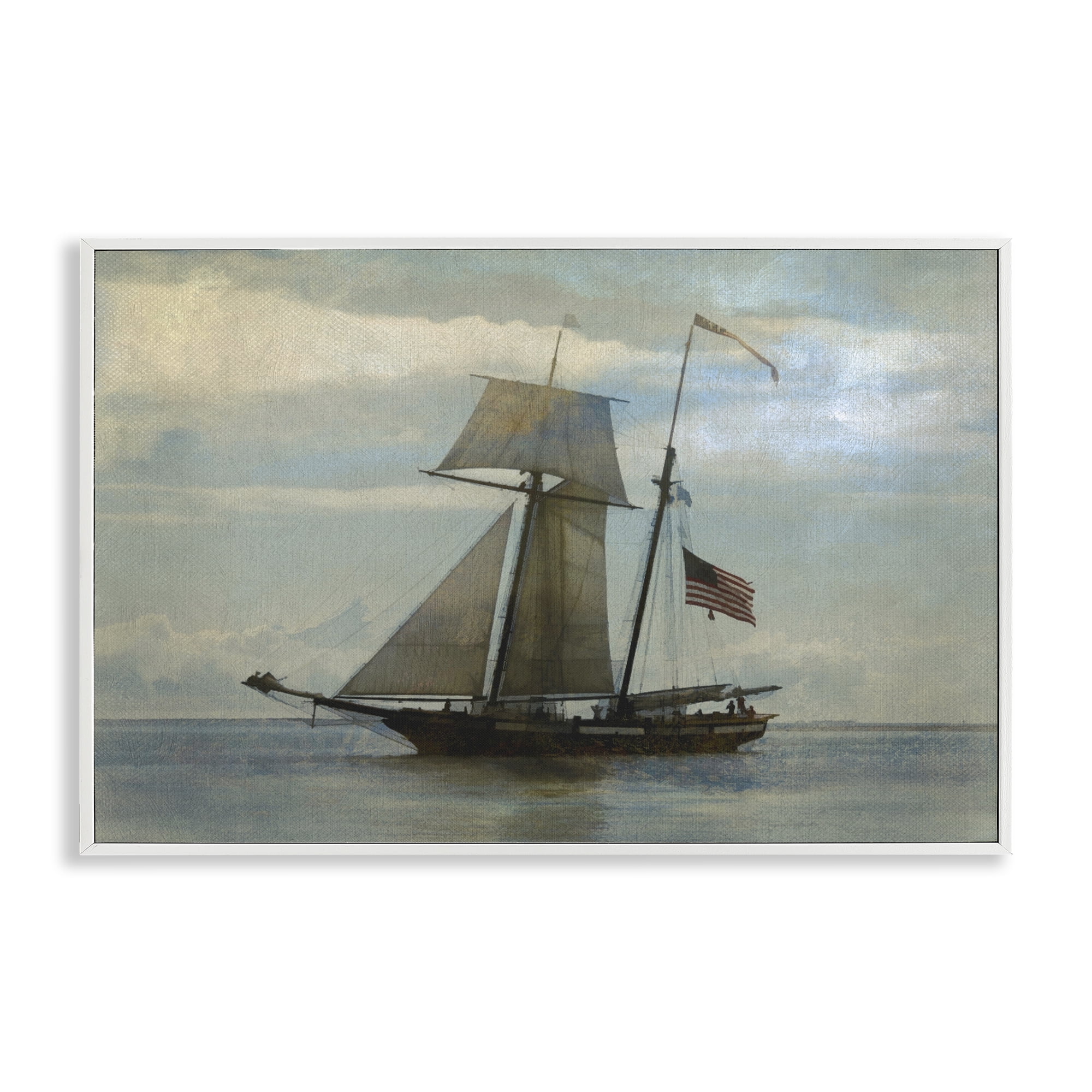 Stupell Industries Classic Ship with Flag Transportation Painting White Framed Art Print Wall Art, 30 x 20
