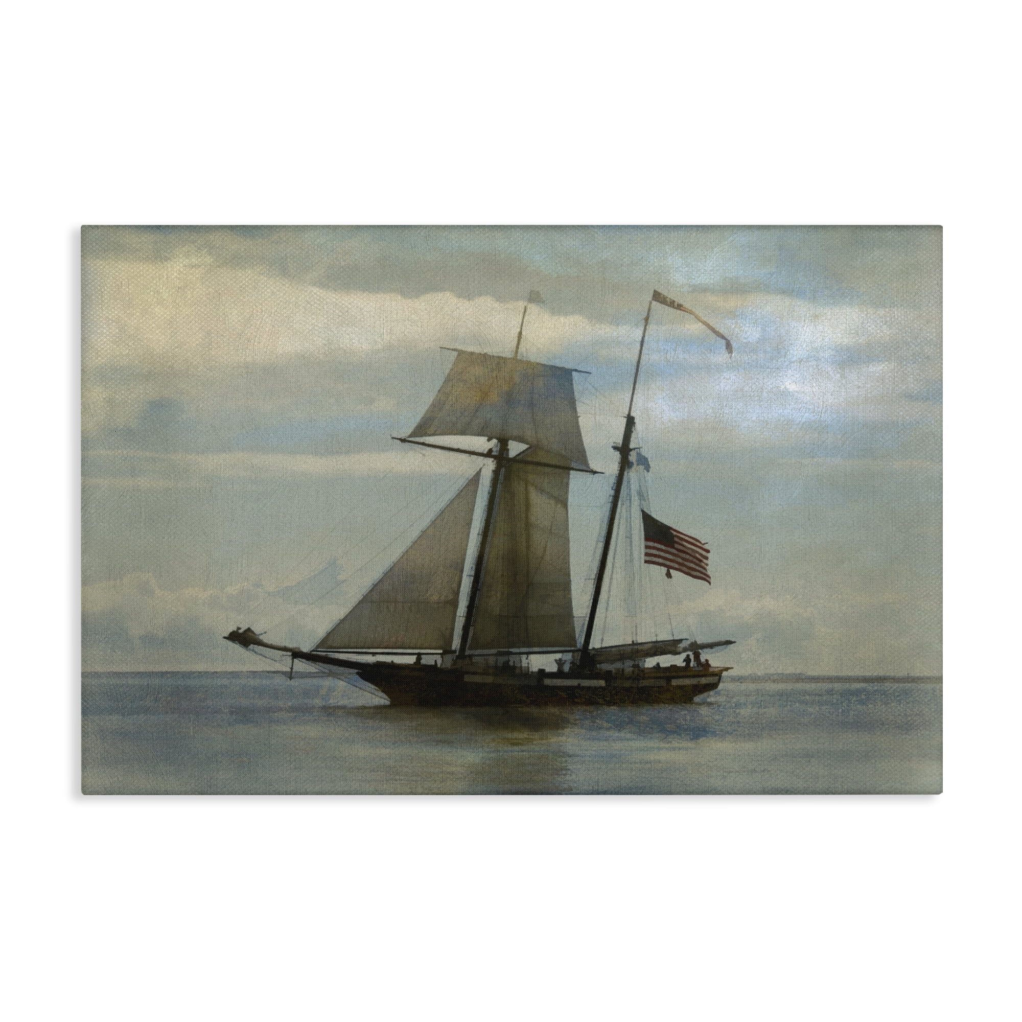 Stupell Industries Classic Ship with Flag Transportation Painting Wrapped Canvas Art Print Wall Art, 24 x 16