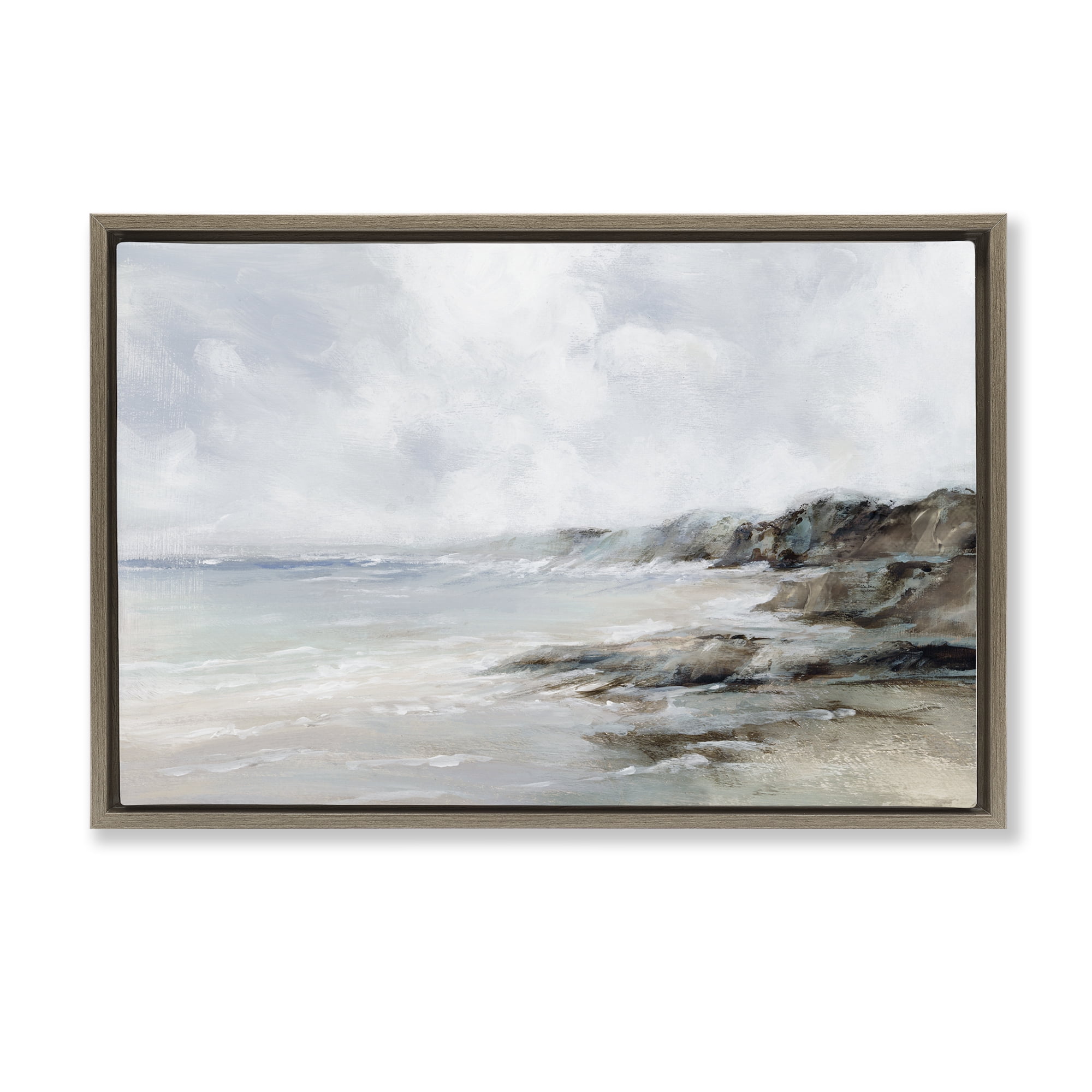 Stupell Industries Classic Shoreline Cliffs Nautical & Beach Painting Brown Floater Framed Canvas Art Print Wall Art, 25 x 17