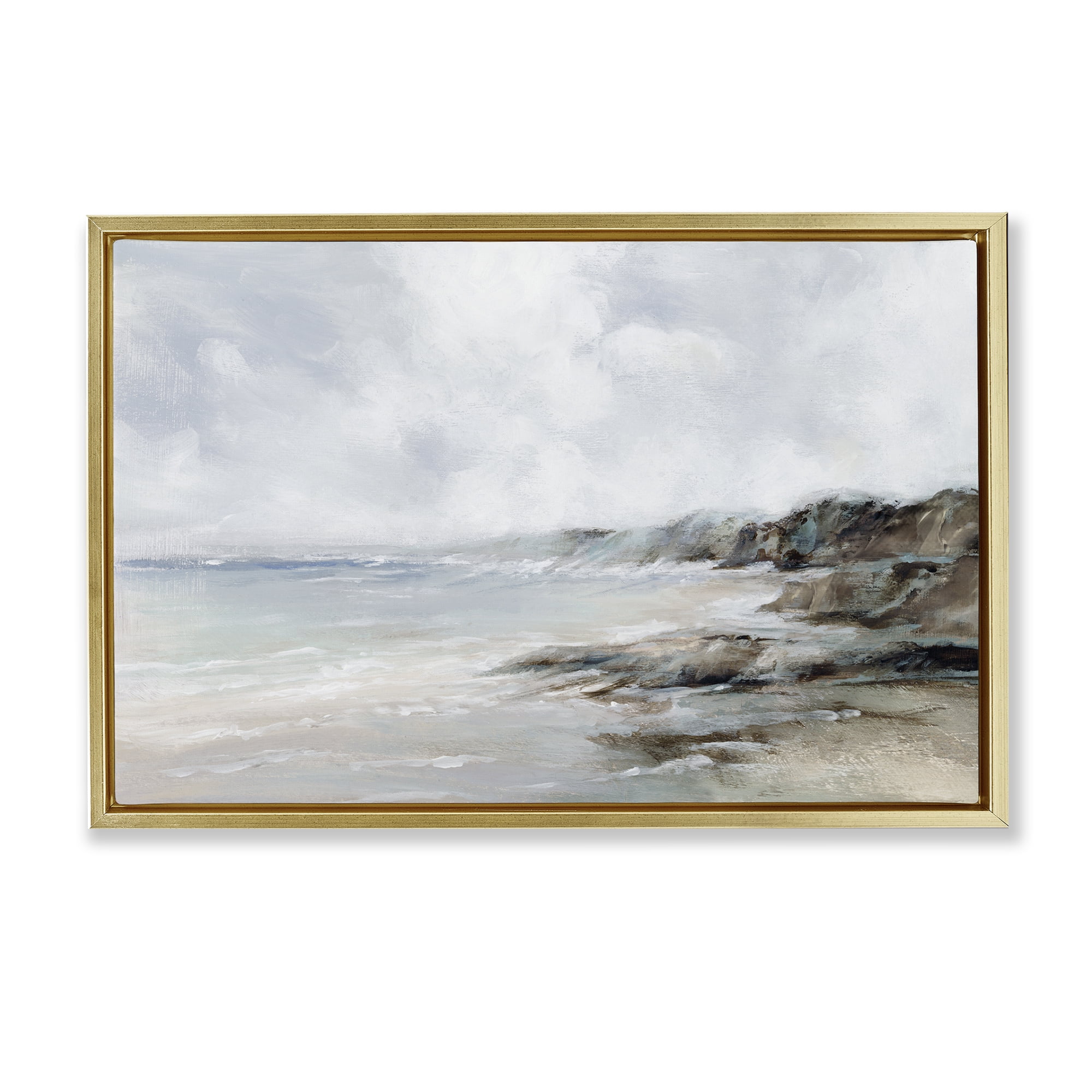 Stupell Industries Classic Shoreline Cliffs Nautical & Beach Painting Gold Floater Framed Canvas Art Print Wall Art, 31 x 21