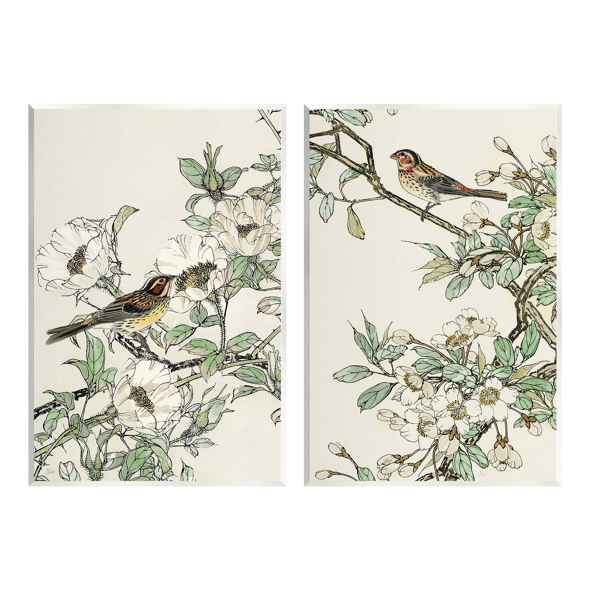 Stupell Industries Classic Sparrow on Blossoms Animals & Insects Painting Unframed Art Print Wall Art, 13 x 19, Set of 2