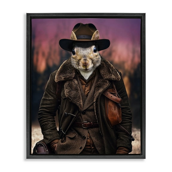Stupell Industries Classic Squirrel Fashion Animals & Insects Painting Black Floater Framed Canvas Art Print Wall Art, 17 x 21