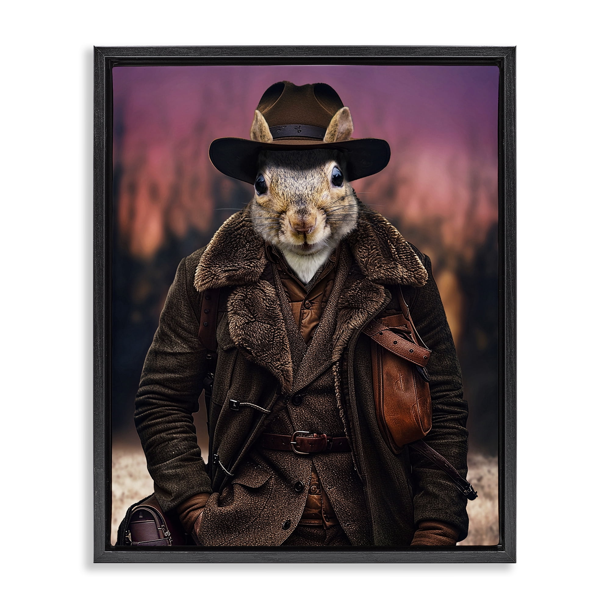 Stupell Industries Classic Squirrel Fashion Animals & Insects Painting Black Floater Framed Canvas Art Print Wall Art, 25 x 31
