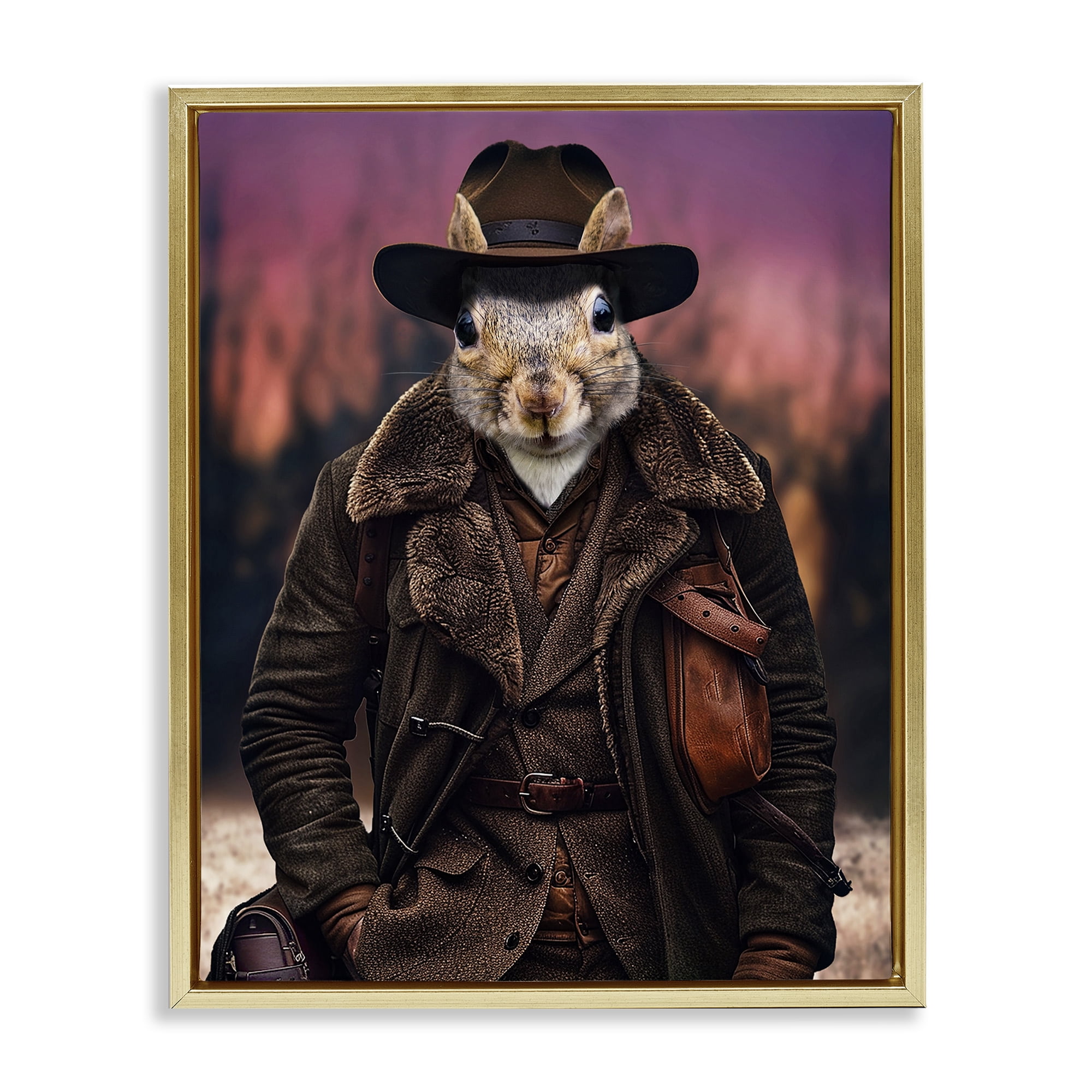 Stupell Industries Classic Squirrel Fashion Animals & Insects Painting Gold Floater Framed Canvas Art Print Wall Art, 17 x 21