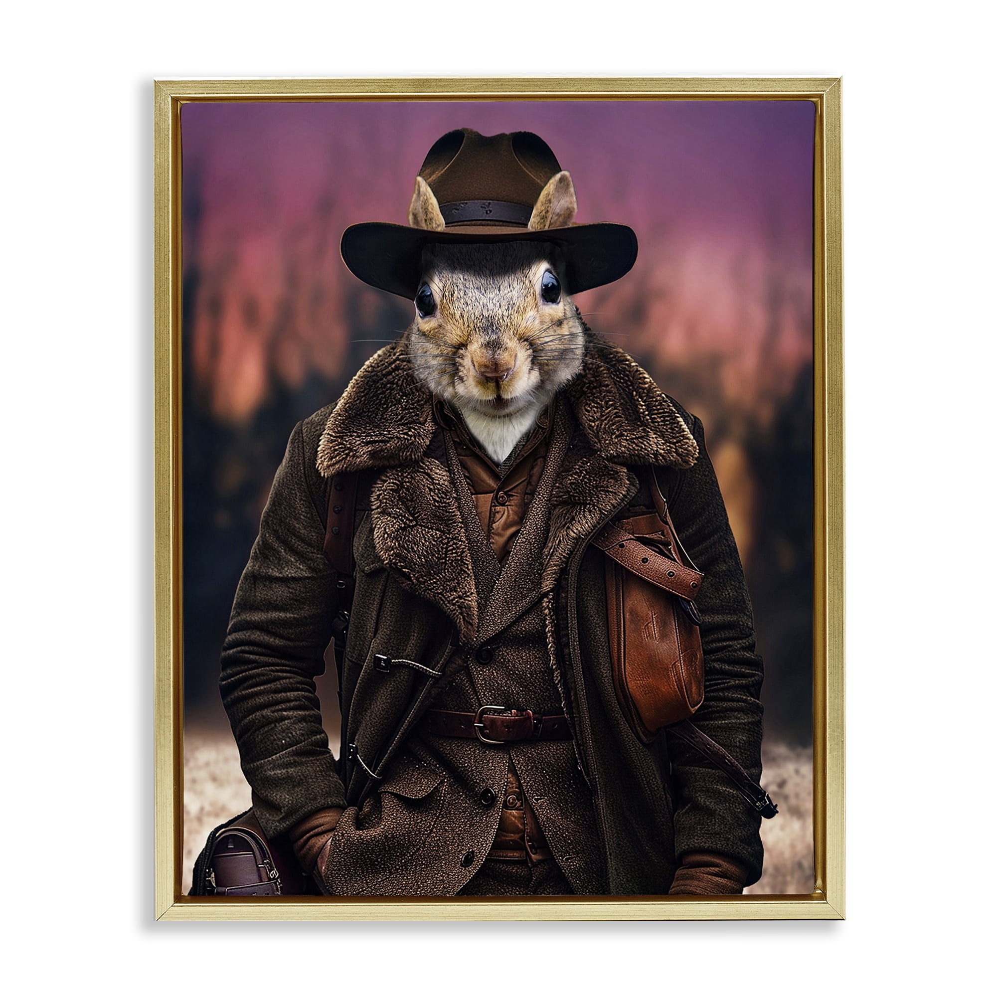 Stupell Industries Classic Squirrel Fashion Animals & Insects Painting Gold Floater Framed Canvas Art Print Wall Art, 25 x 31