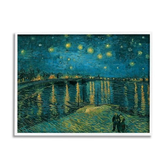 Stupell Industries Classic Starry Night Over the Rhone Van Gogh Painting Framed Art Print Wall Art, 30x24, By Vincent Van Gogh