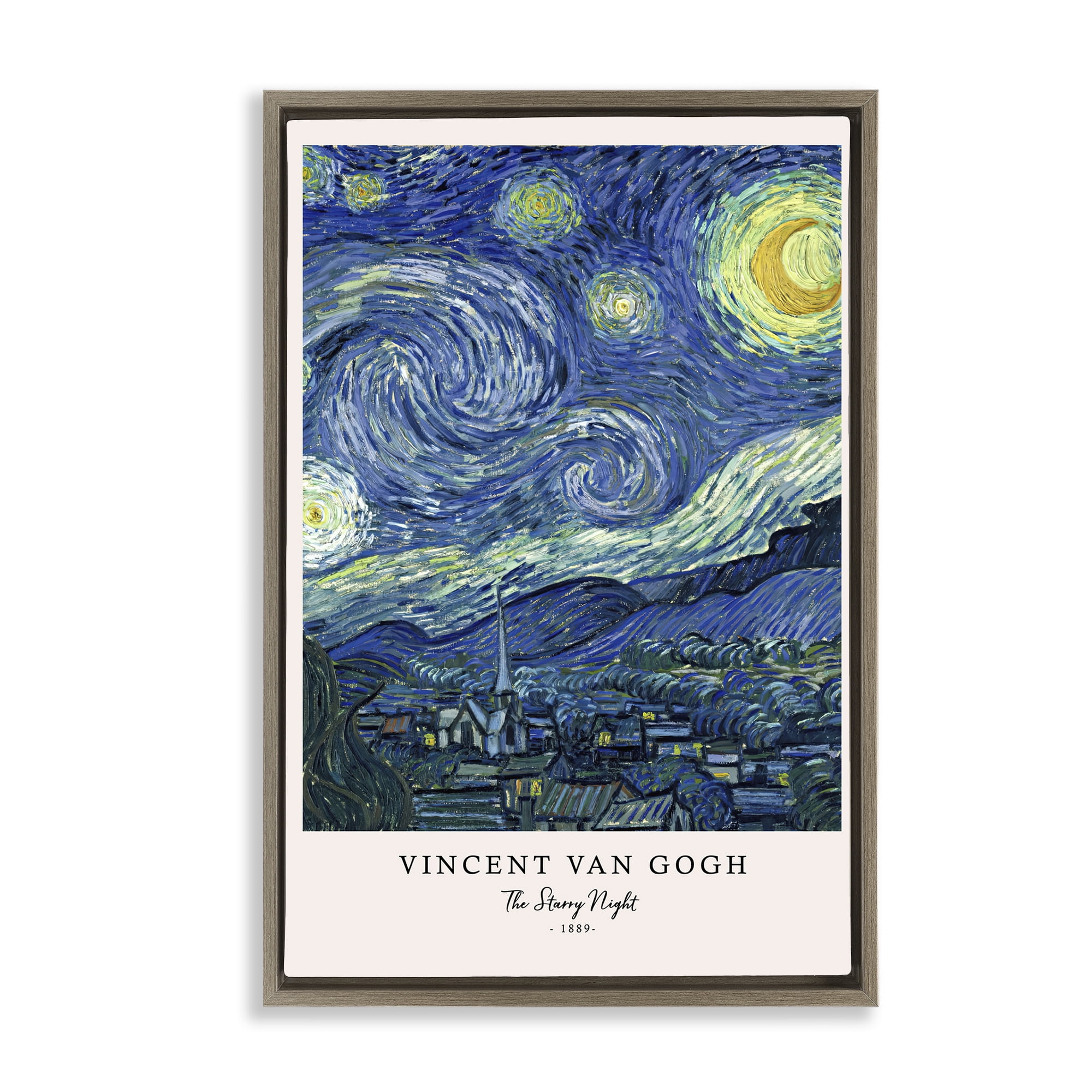 Stupell Industries Classic Starry Night Van Gogh Brown Framed Floater Canvas Wall Art, design by Vintage Hustle