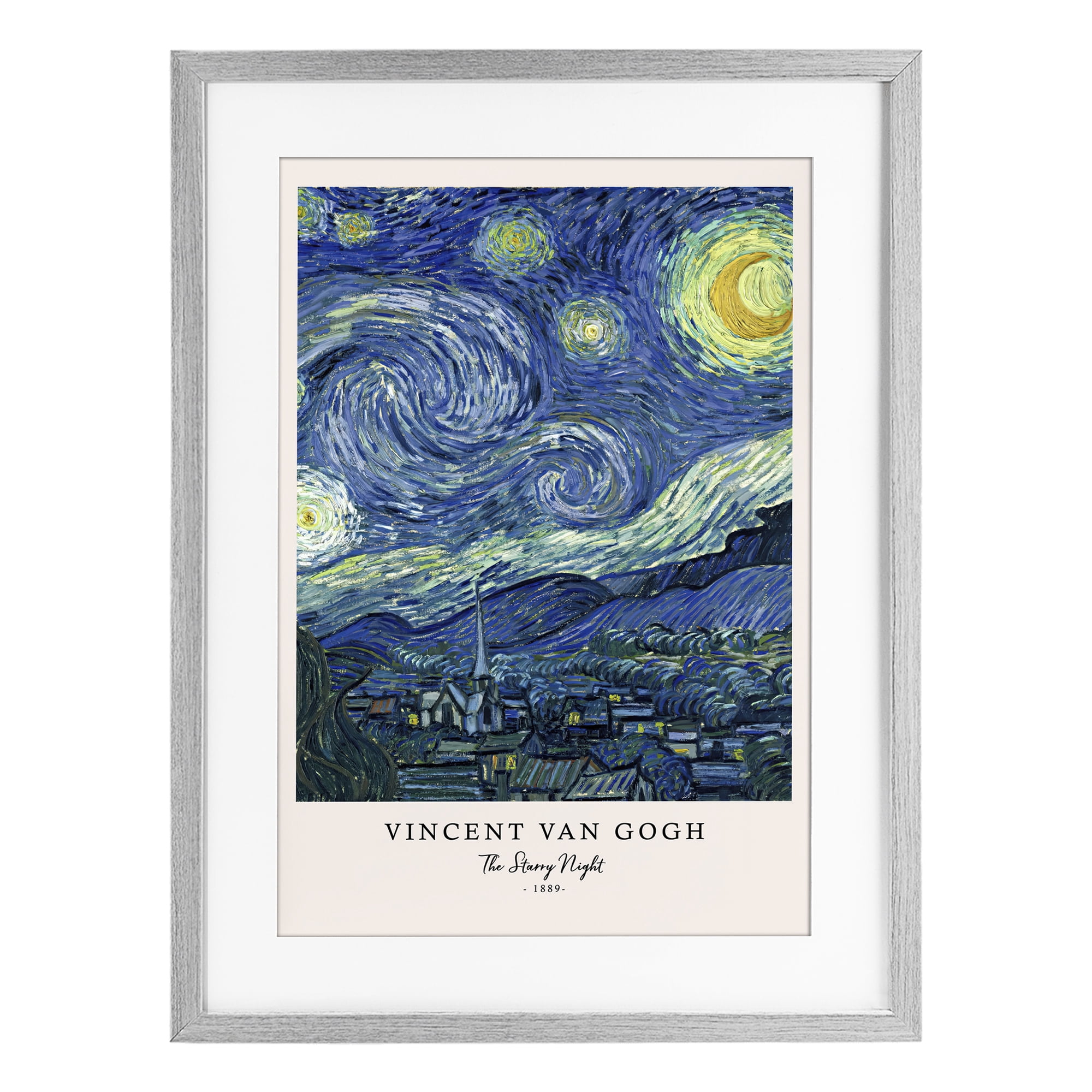 Stupell Industries Classic Starry Night Van Gogh Gray Framed Print Under Glass, design by Vintage Hustle