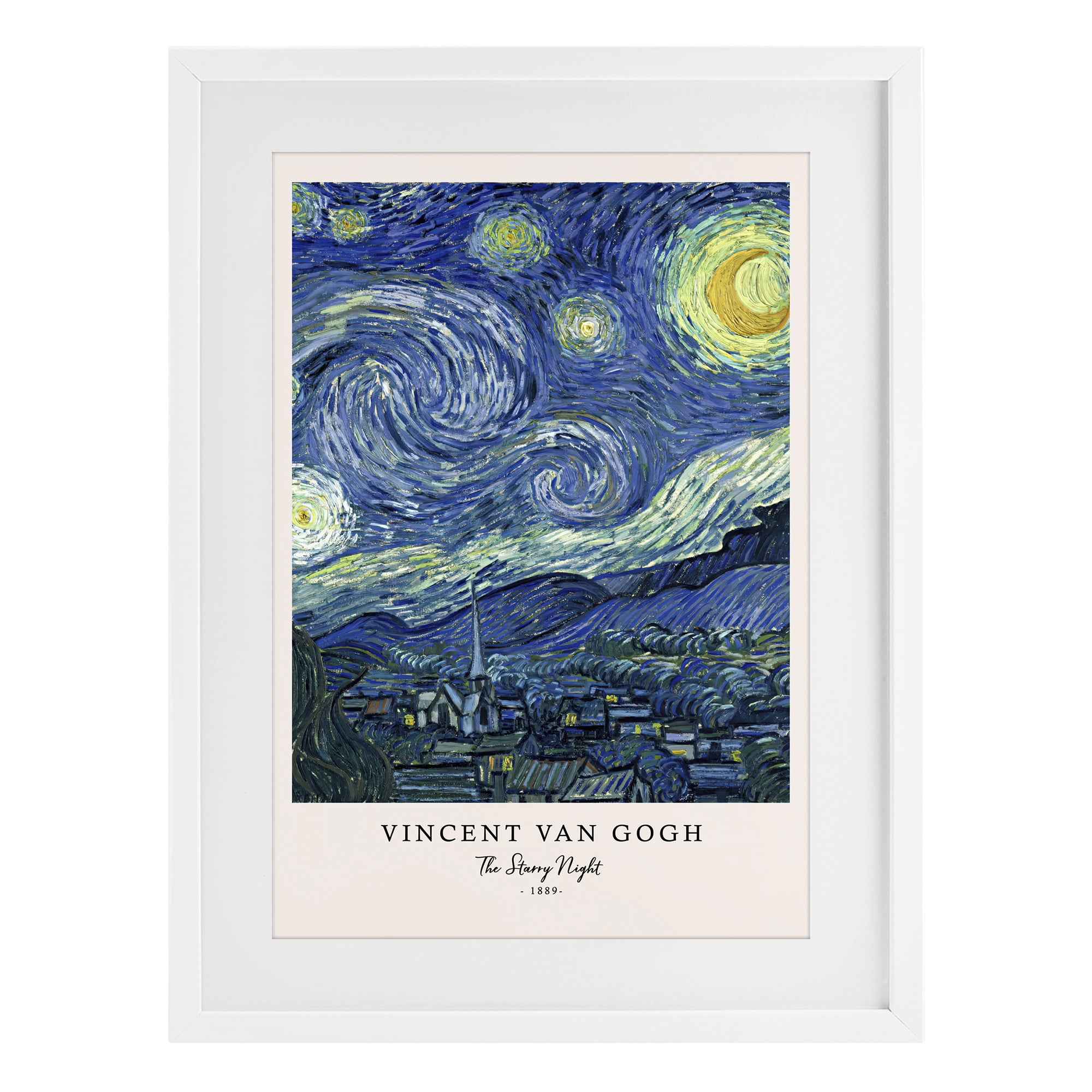 Stupell Industries Classic Starry Night Van Gogh White Framed Print Under Glass, design by Vintage Hustle