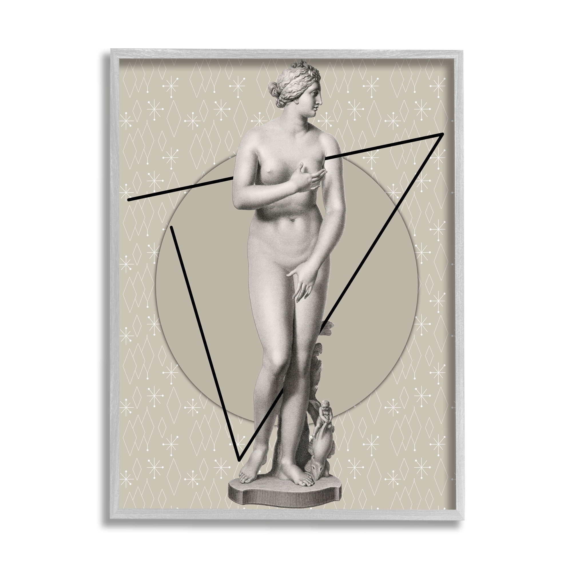 Stupell Industries Classic Statue on Geometric Abstract Painting Gray Framed Art Print Wall Art, 11 x 14