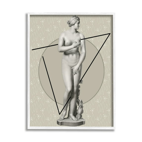 Stupell Industries Classic Statue on Geometric Abstract Painting White Framed Art Print Wall Art, 11 x 14