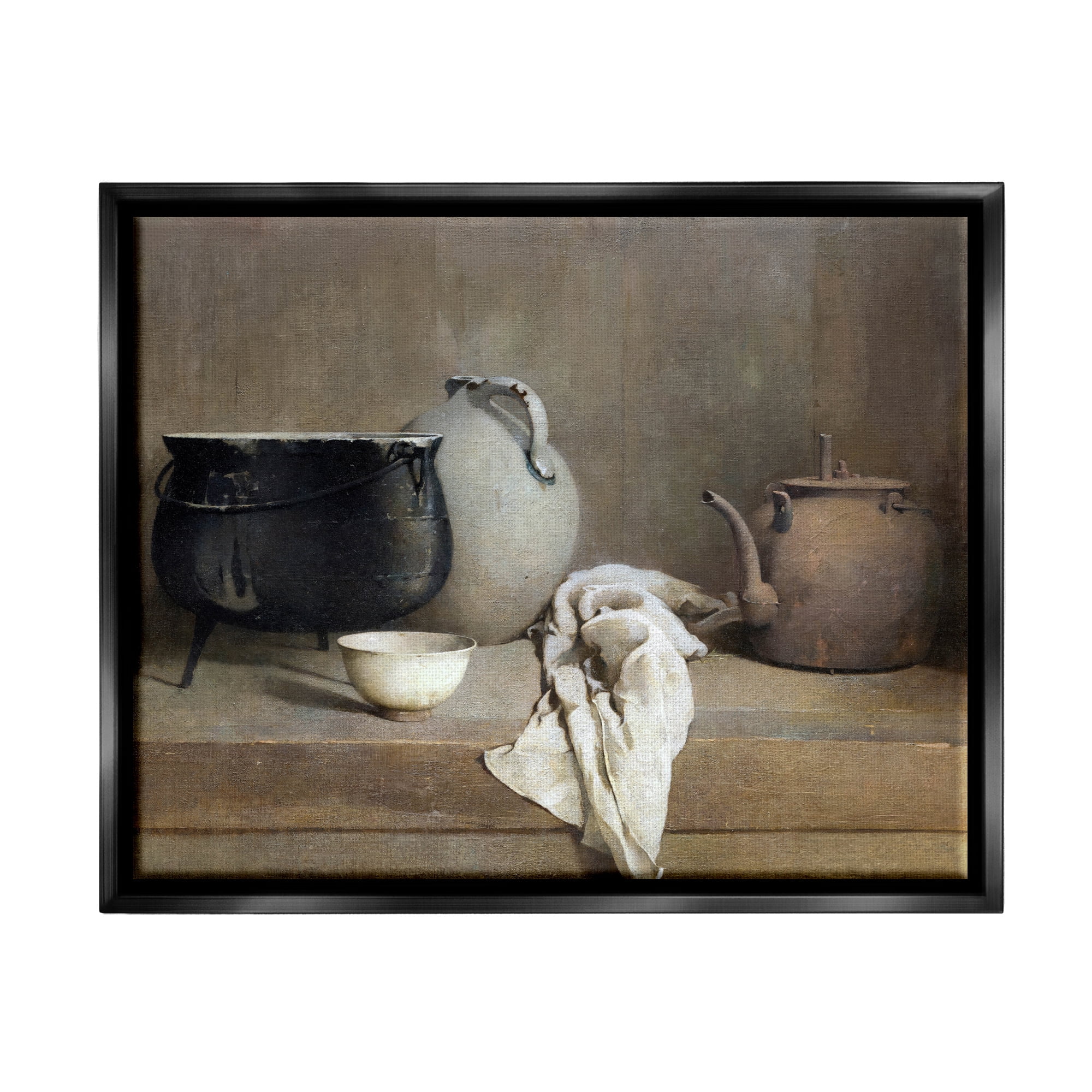Stupell Industries Classic Still Life Painting Abstract Painting Black Floater Framed Art Print Wall Art, 21 x 17