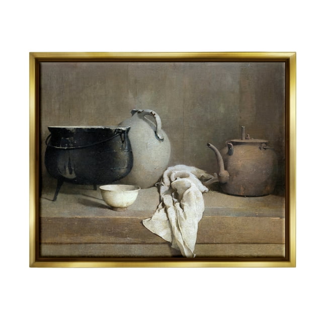 Stupell Industries Classic Still Life Painting Abstract Painting Gold Floater Framed Art Print Wall Art, 31 x 25