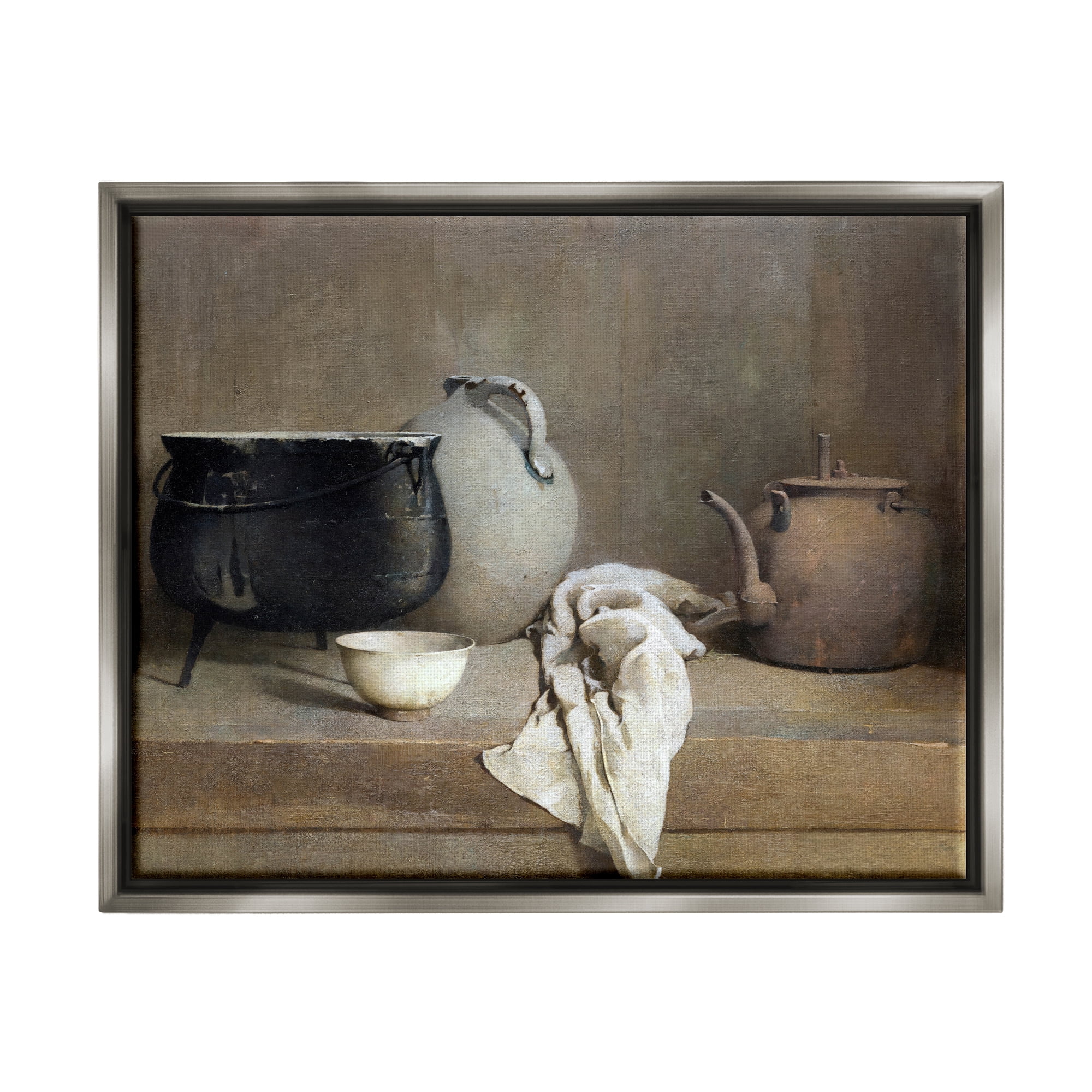 Stupell Industries Classic Still Life Painting Abstract Painting Gray Floater Framed Art Print Wall Art, 21 x 17